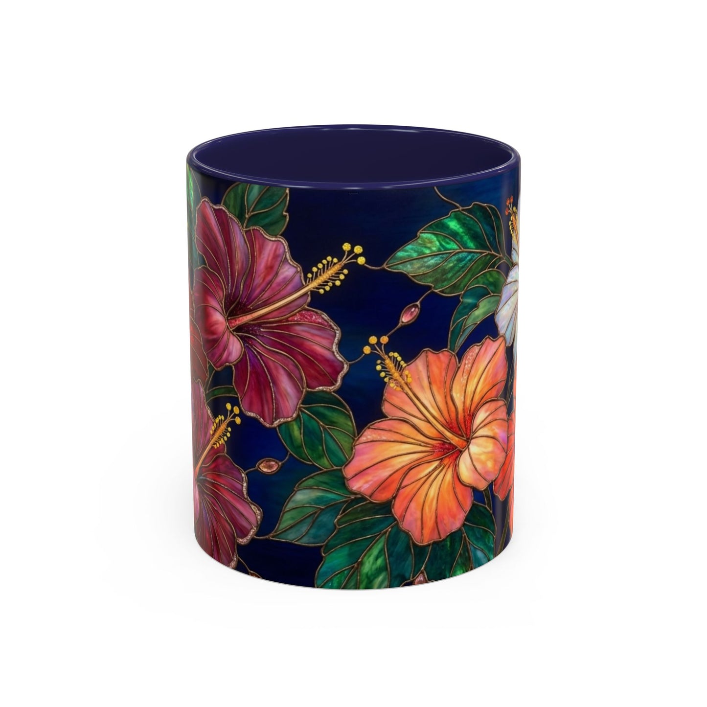 Hibiscus Bloom Accent Coffee Mug — Stained Glass Design  11/15oz - 14569