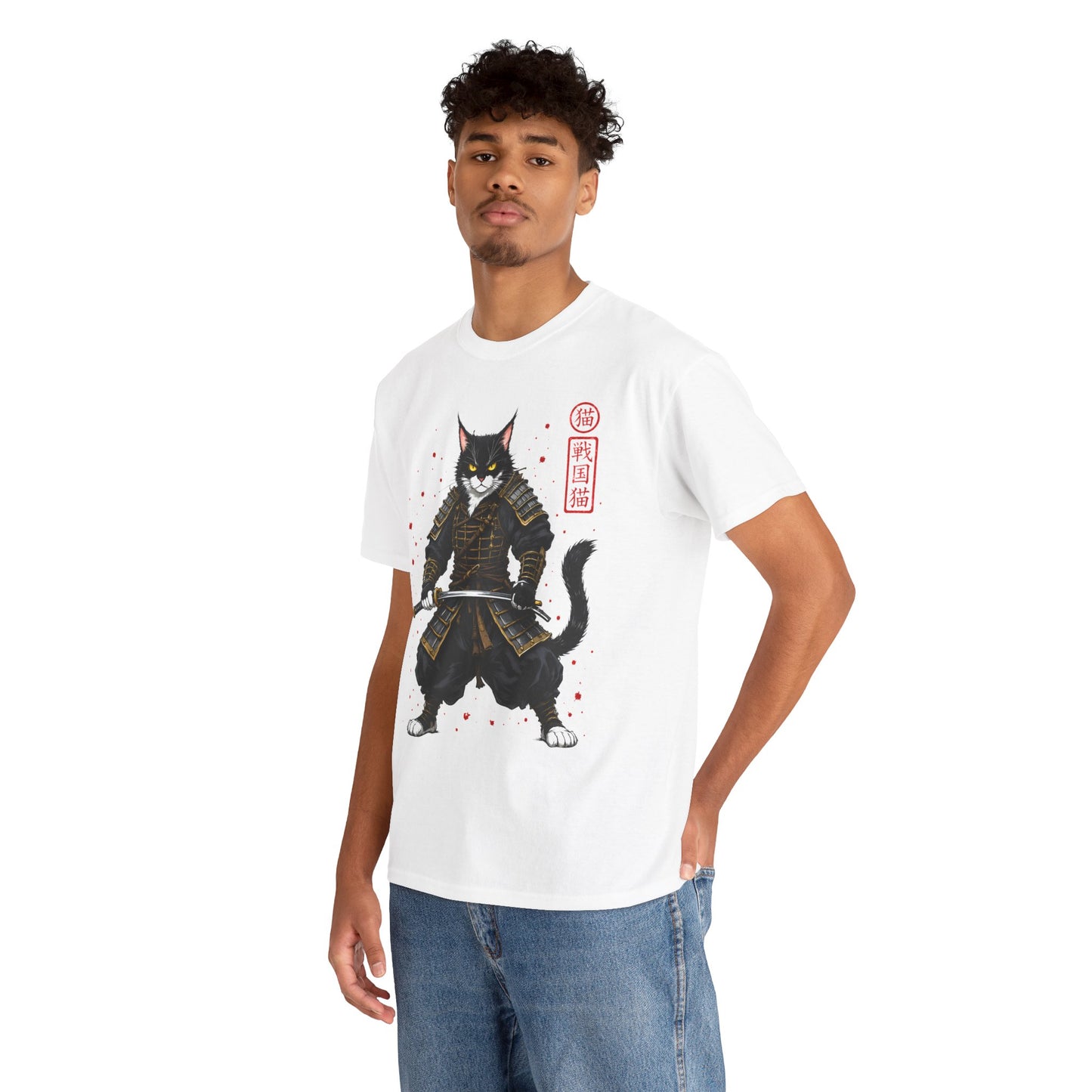 Samurai Cat T-Shirt – Japanese Warrior Cat Graphic Tee, Anime Samurai Cat Shirt, Japanese Streetwear Gift - 14913