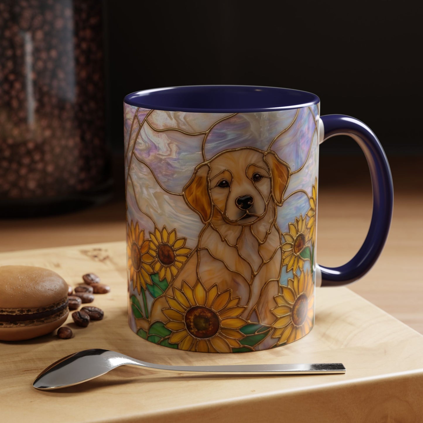 Sunflower Golden Retriever P uppiesAccent Coffee Mug –  Stained Glass Design (11/15 oz) - 14527