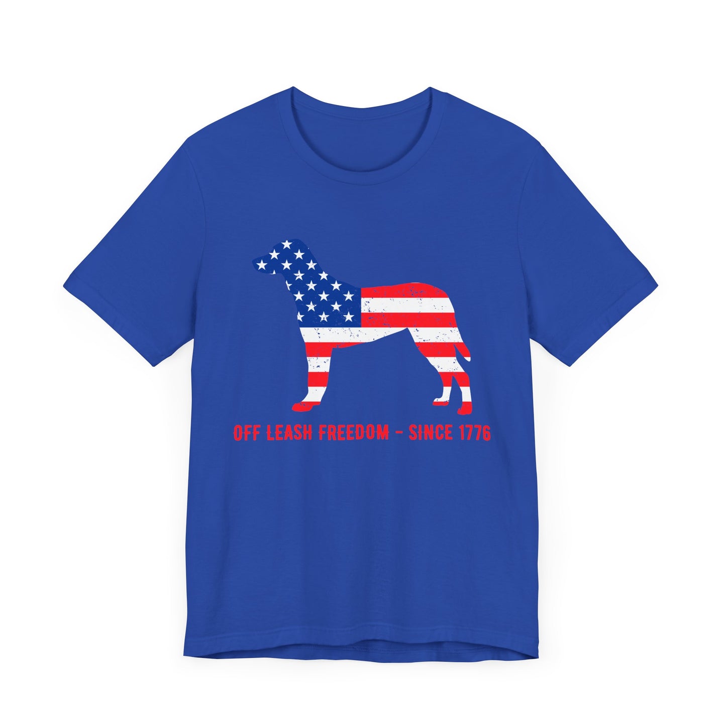 Patriotic Dog Lover Tee | Off Leash Freedom T-shirt, Dog Graphic Shirt, Fourth of July Gift, Casual Wear, Pet Lover Apparel - 13790