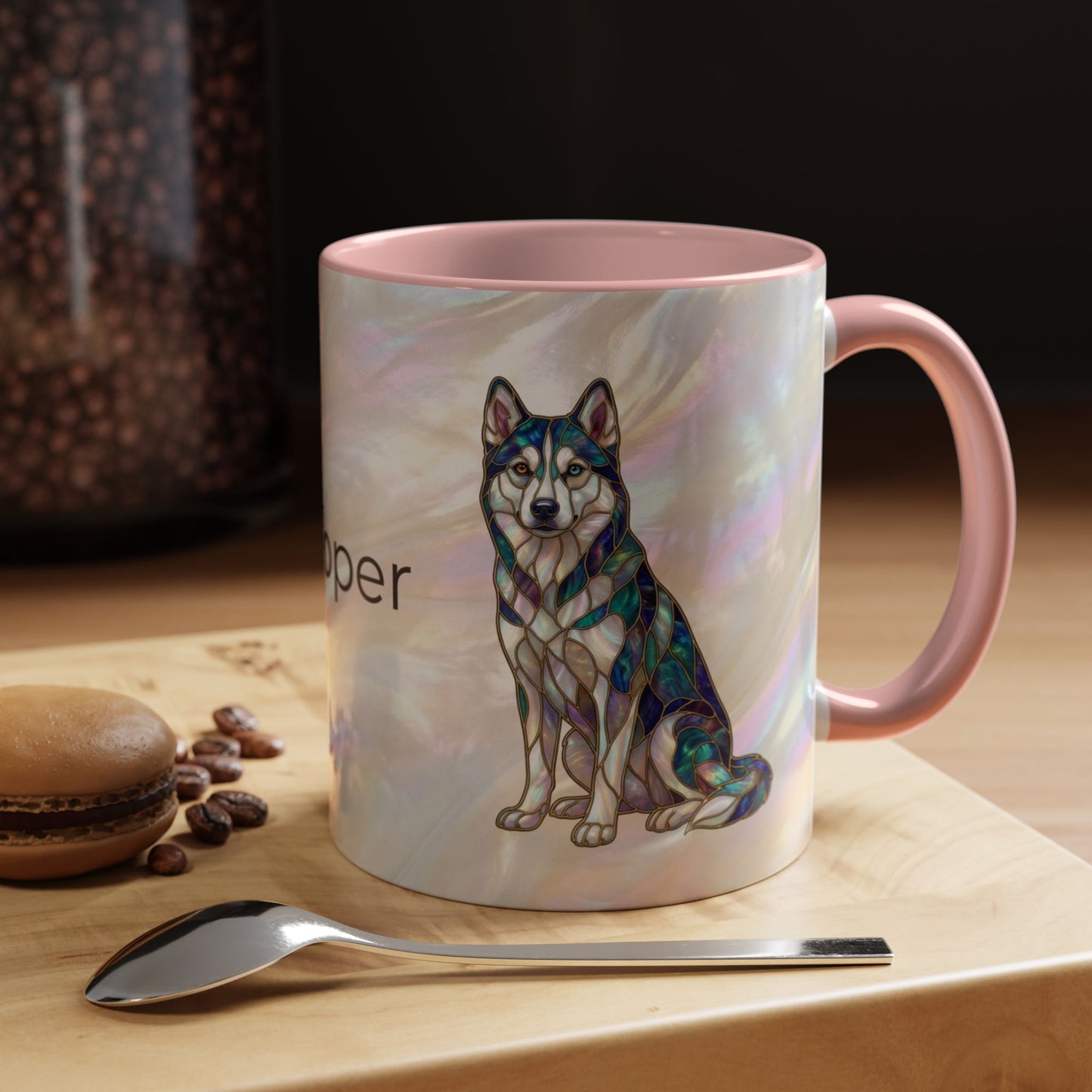 Personalized Husky Accent Coffee Mug – Stained Glass Design (11/15oz) - 14543