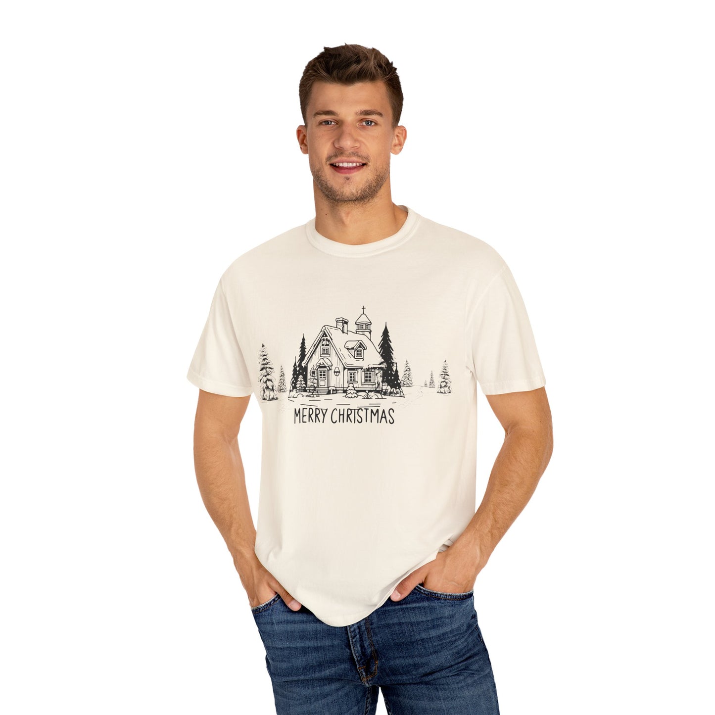 Merry Christmas, House - Unisex Garment-Dyed T-shirt - 10114