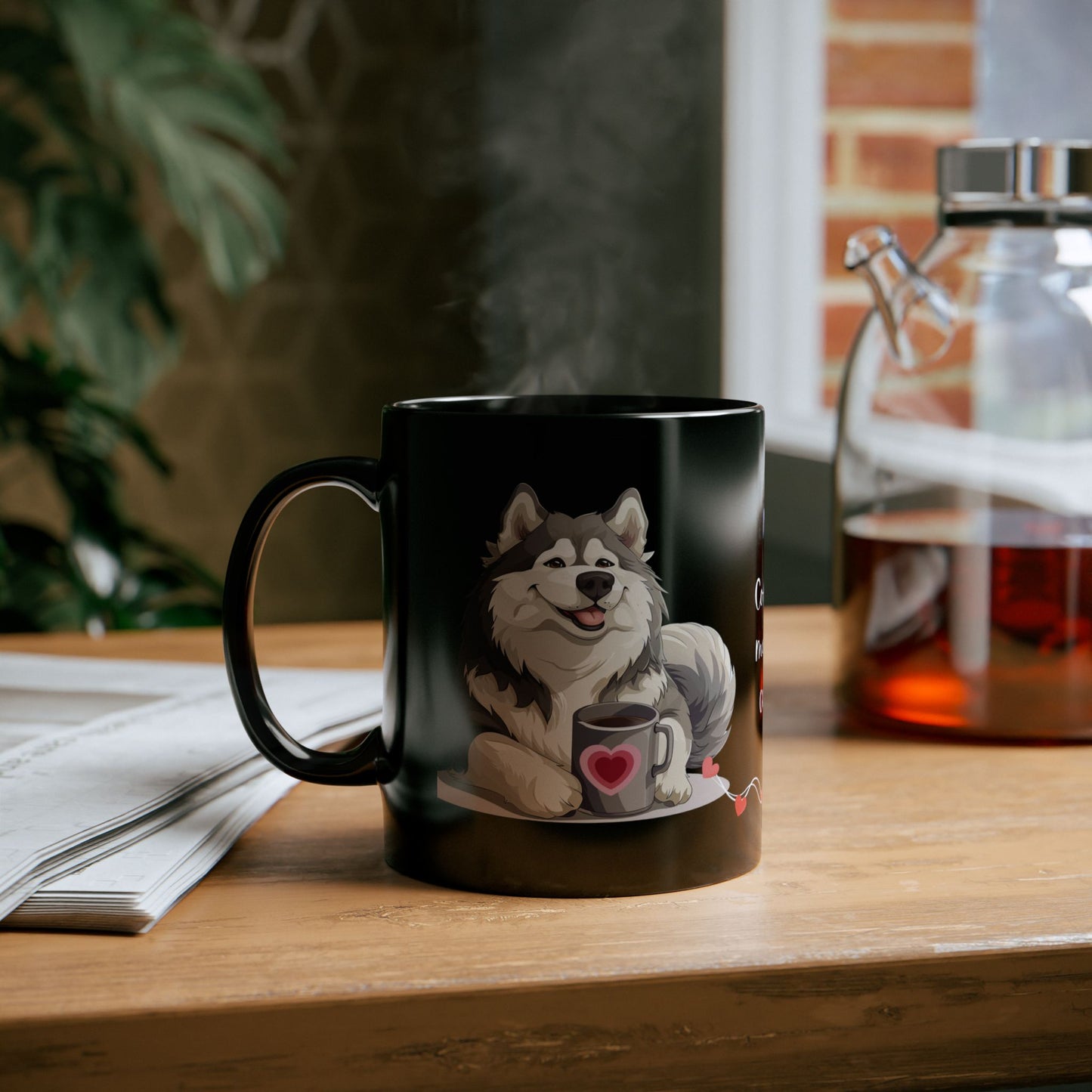 Coffee and Malamute Cuddles - Black Mug (11oz, 15oz) - 10650