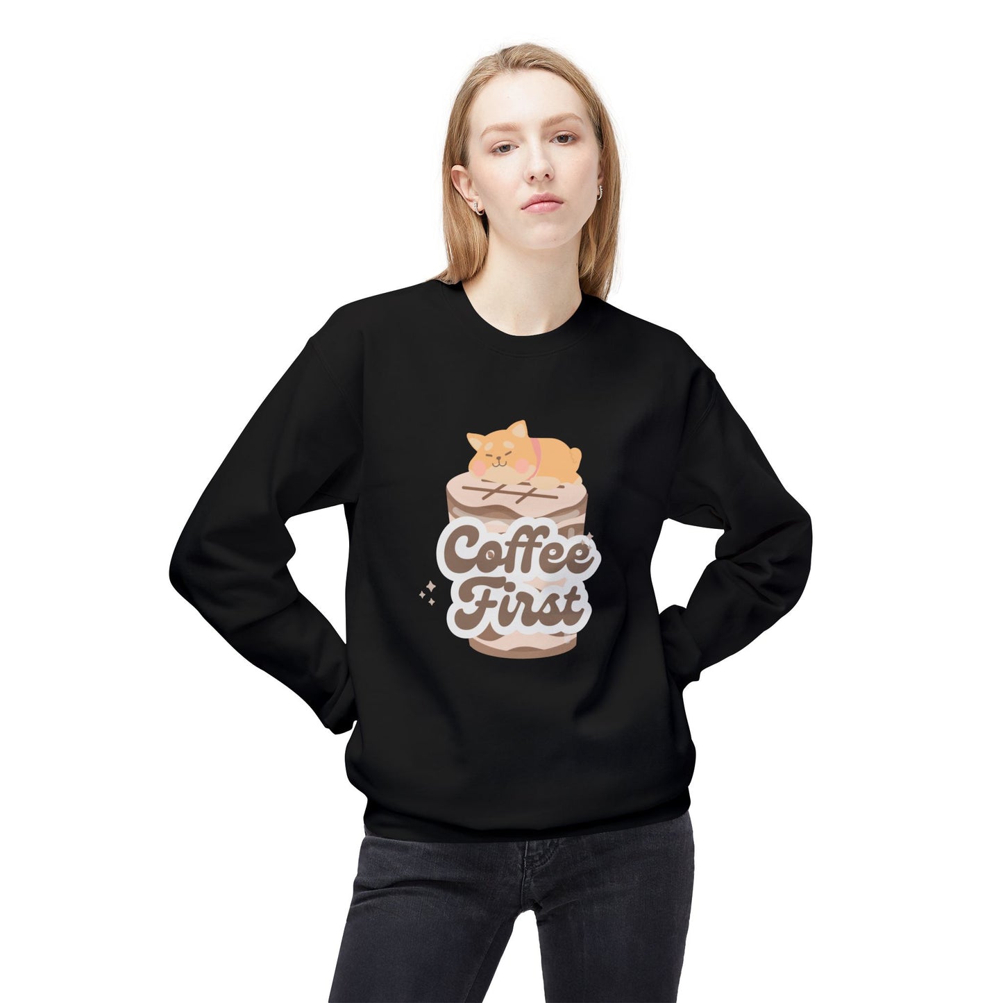 Coffee First - Unisex Midweight Softstyle Fleece Crewneck Sweatshirt - 11344