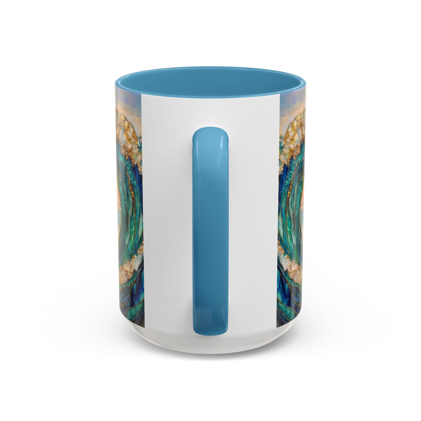 Ocean Heart Wave Coffee Mug — Teal Blue Accent Beachy Ceramic Mug (11/15oz) - 14521