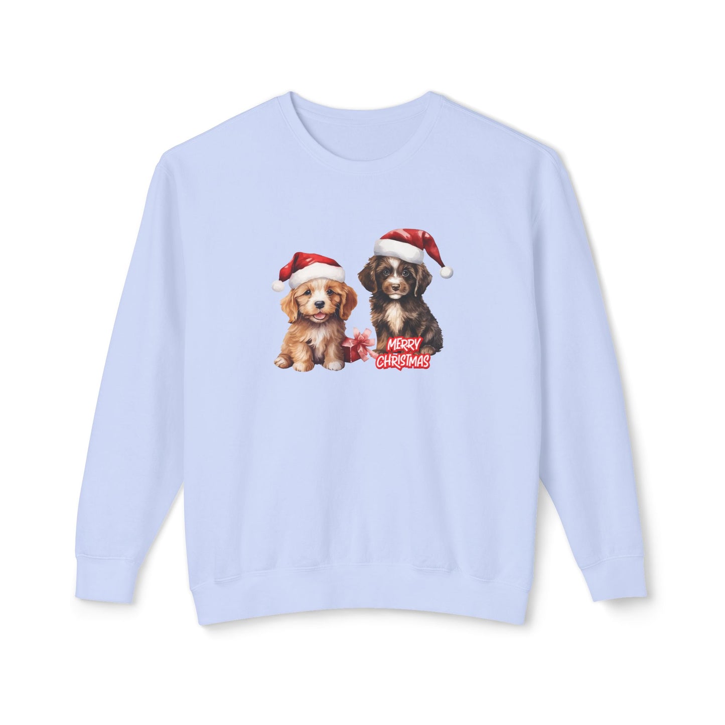 Two Puppies, Merry Christmas - Unisex Lightweight Crewneck Sweatshirt - 10269