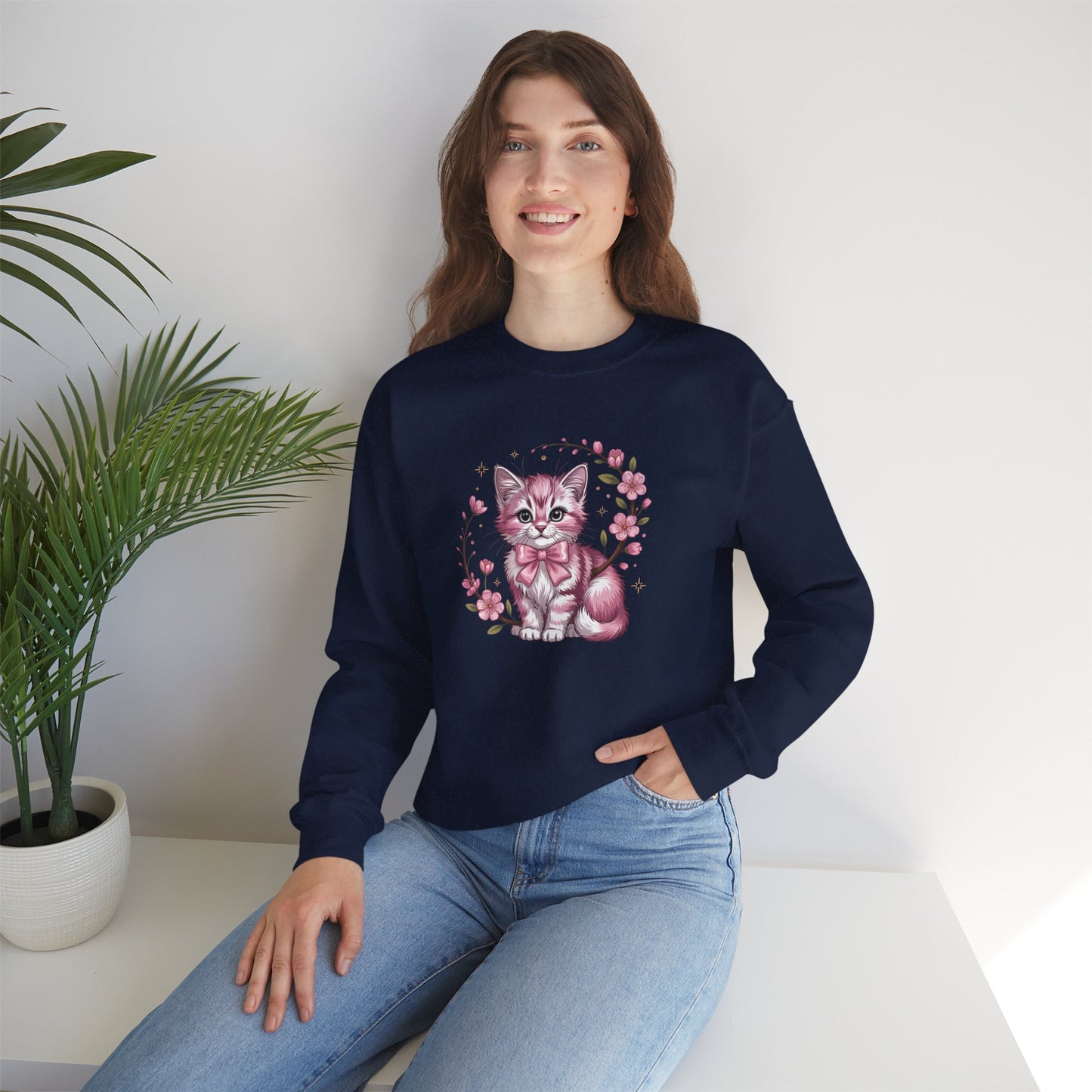 Cute Kitten Illustration Sweatshirt – Pastel Cat Art Crewneck, Cozy Gift for Cat Lovers - 14771