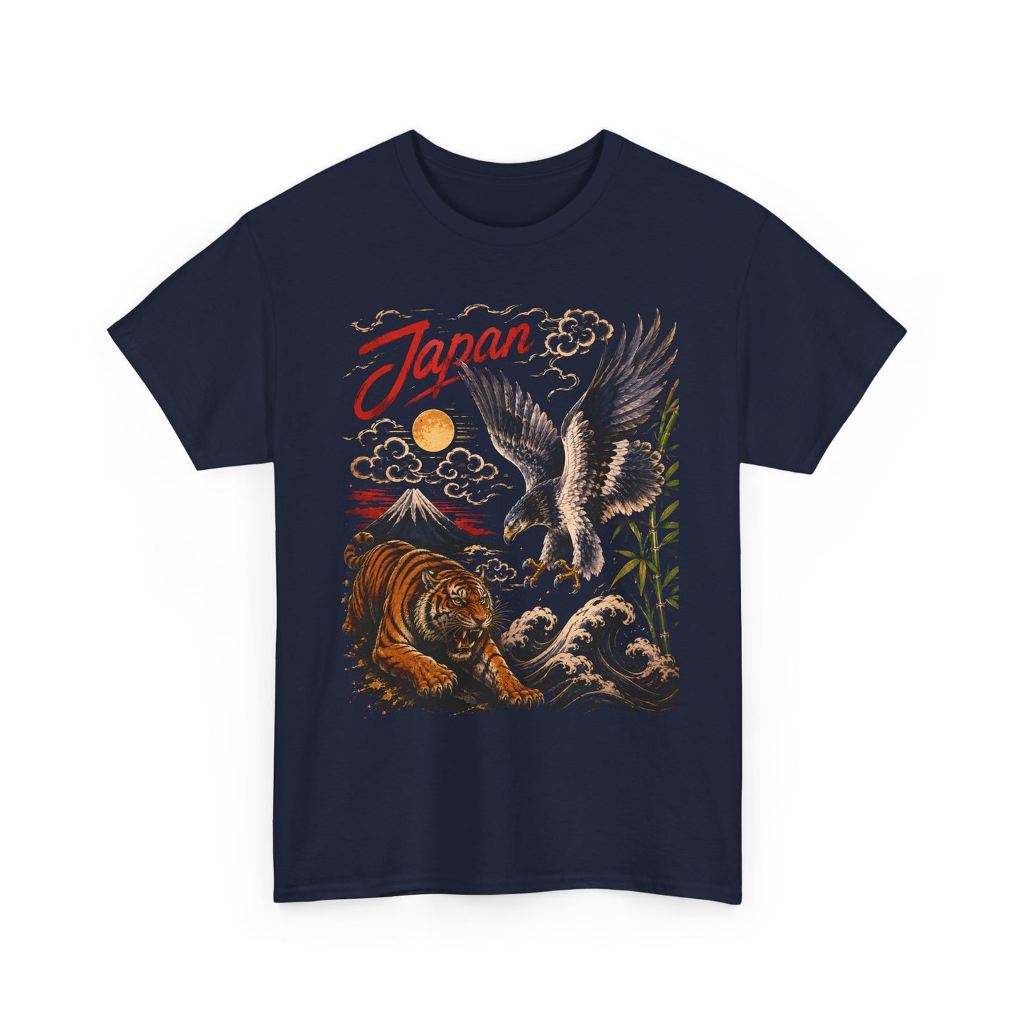 Japan Tiger & Eagle Graphic T-Shirt – Vintage Japanese Tattoo Style Tee - 14910