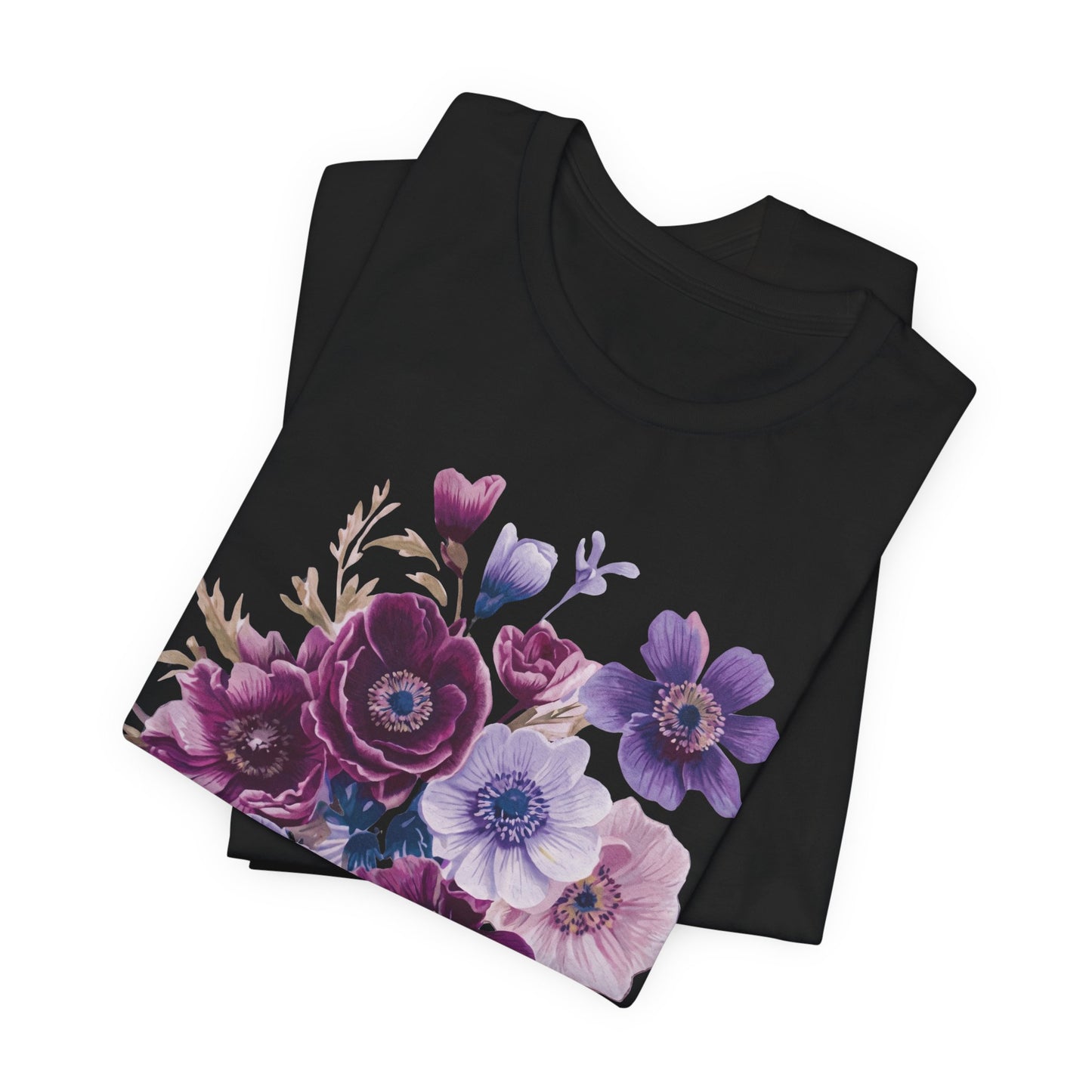 Purple Anemone Bouquet T-Shirt, Watercolor Floral Flower Tee - 14947