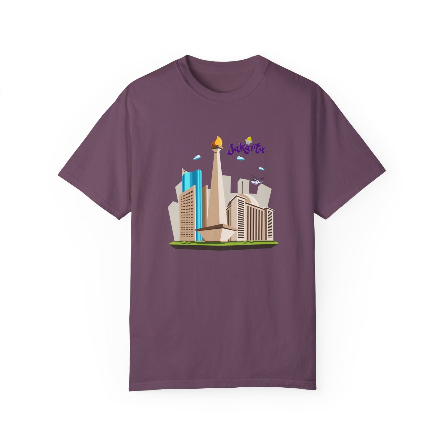 Jakarta Cityscape Unisex Garment-Dyed T-Shirt - Casual Travel Tee - 12129