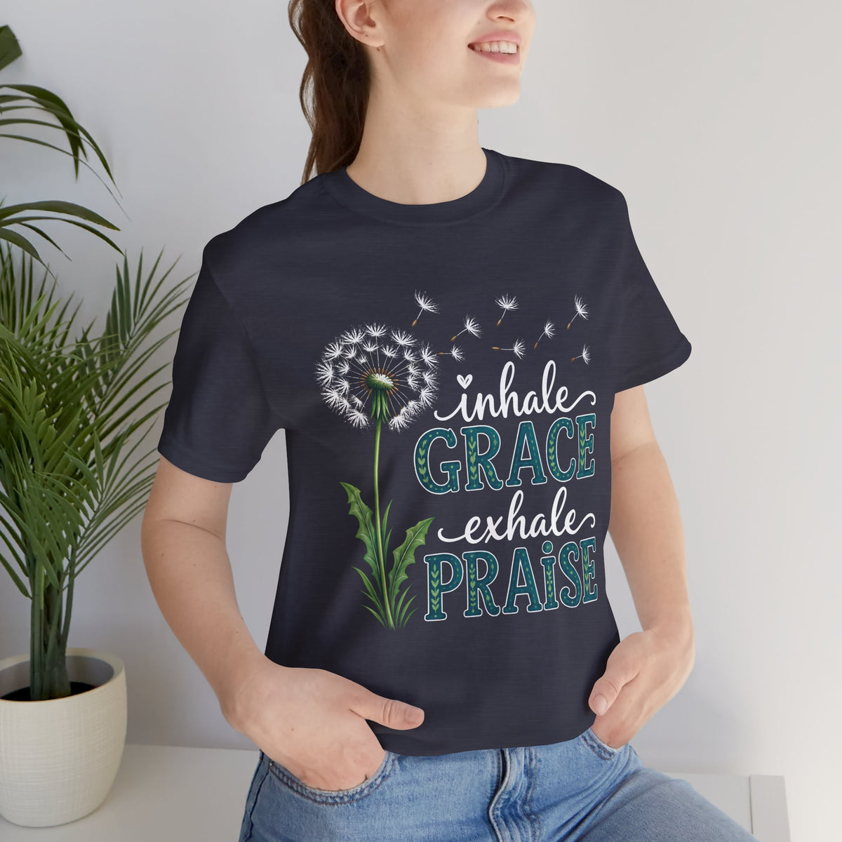 Inhale Grace Exhale Praise T-Shirt, Christian Faith Floral Tee - 14990