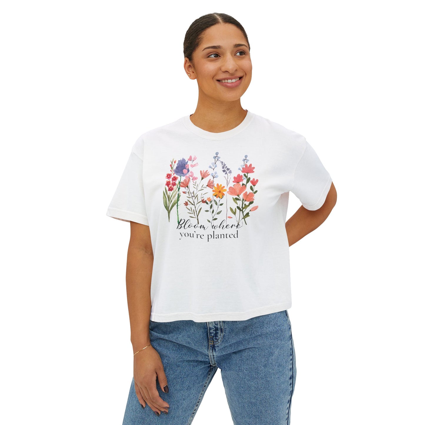 Bloom Where You’re Planted Women’s Boxy T-Shirt,  Floral Garden Graphic Tee - 14940
