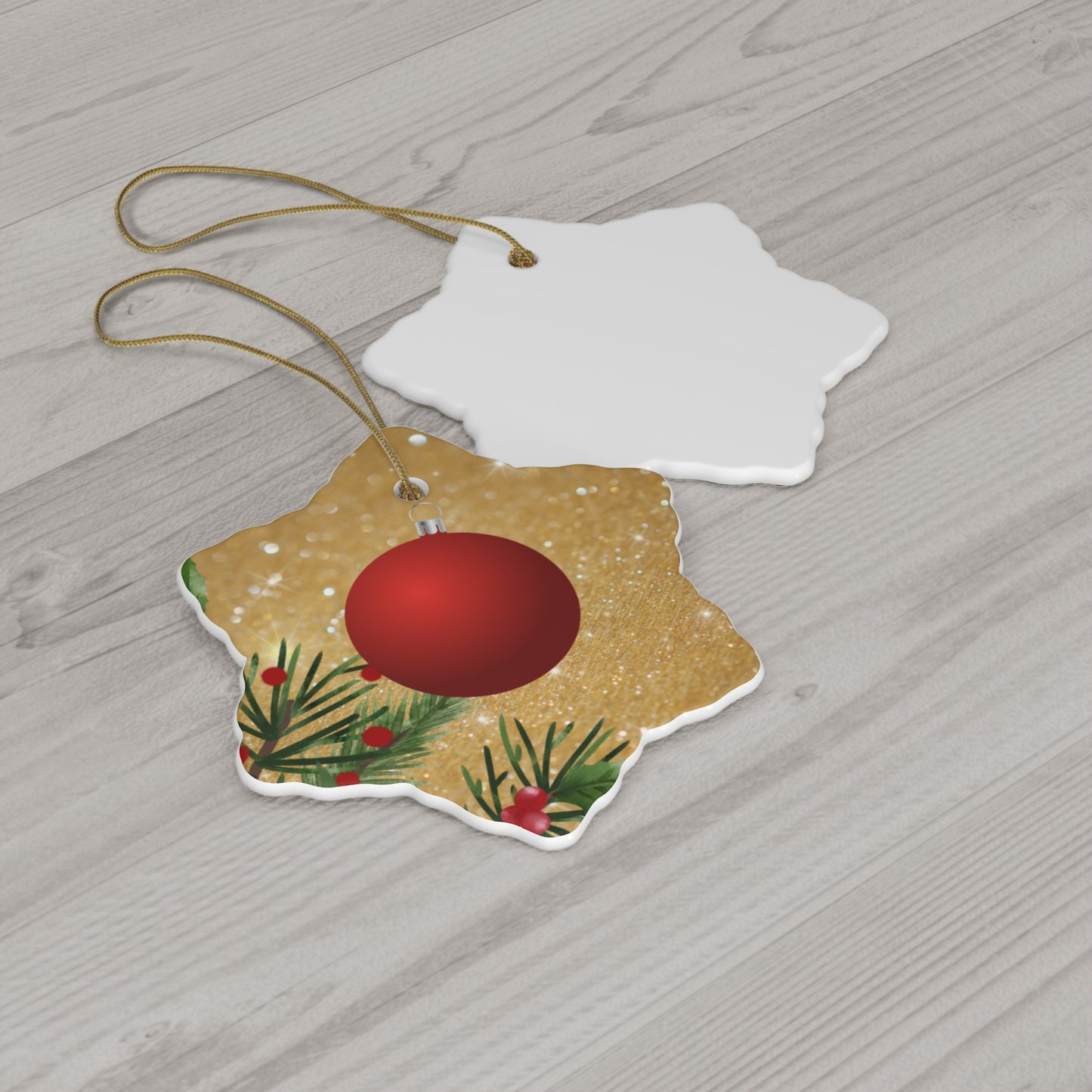 Festive Red Glow - Ceramic Ornament, 4 Shapes