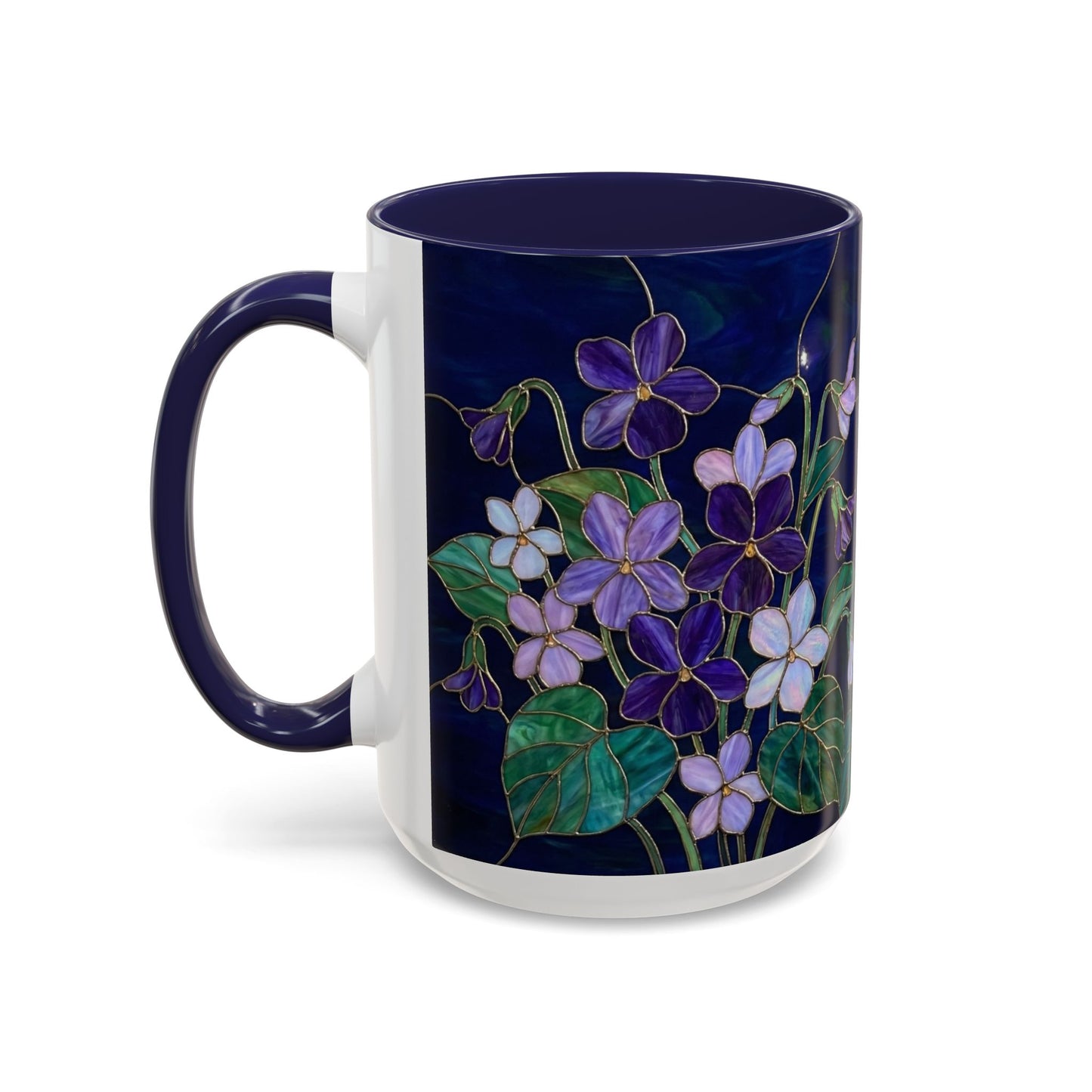 Violet Floral Accent Coffee Mug — Stained Glass Design (11/15oz) - 14588
