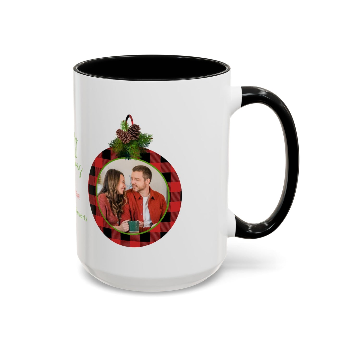 Merry Christmas & Happy New Year, Family Photo, Customizable - Accent Coffee Mug (11, 15oz) - 10918