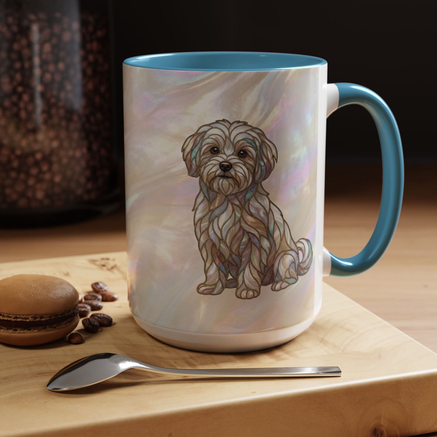 Maltese Dog Accent Coffee Mug – Stained Glass Design 11/15oz - 14642
