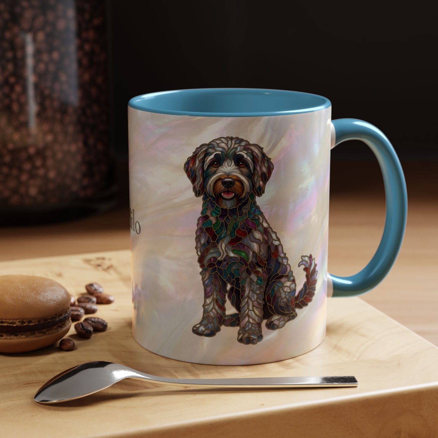 Personalized Labradoodle Dog Mug — Custom Name Accent Coffee Mug (11/15 oz) with Stained Glass Art - 14526
