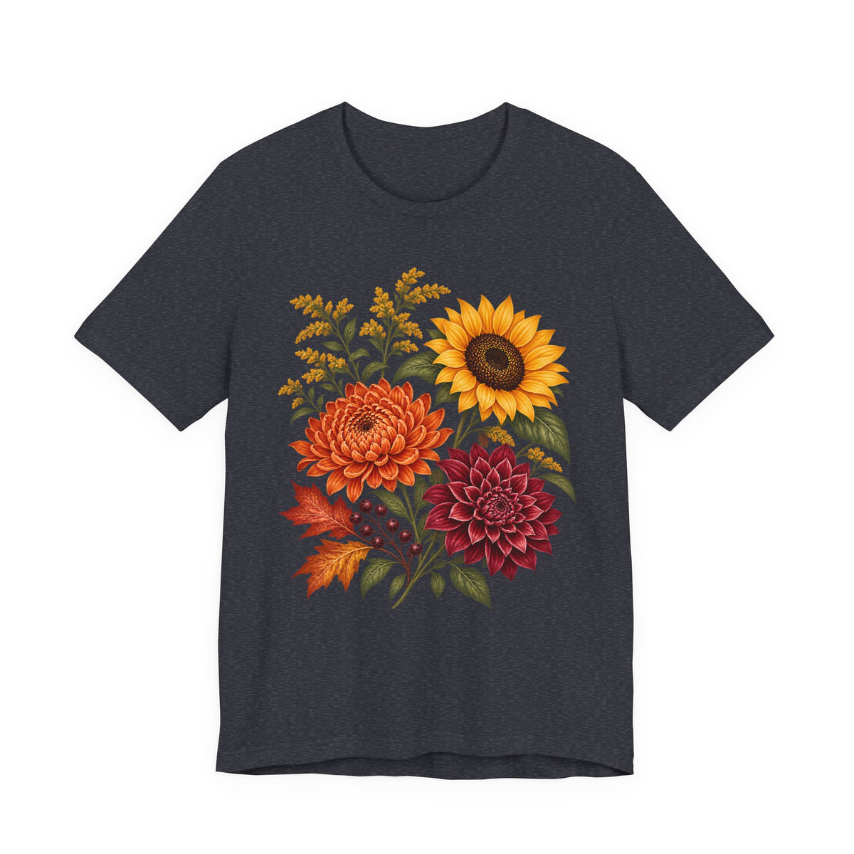 Autumn Wildflower Bouquet T-Shirt, Vintage Botanical Floral Tee - 14565