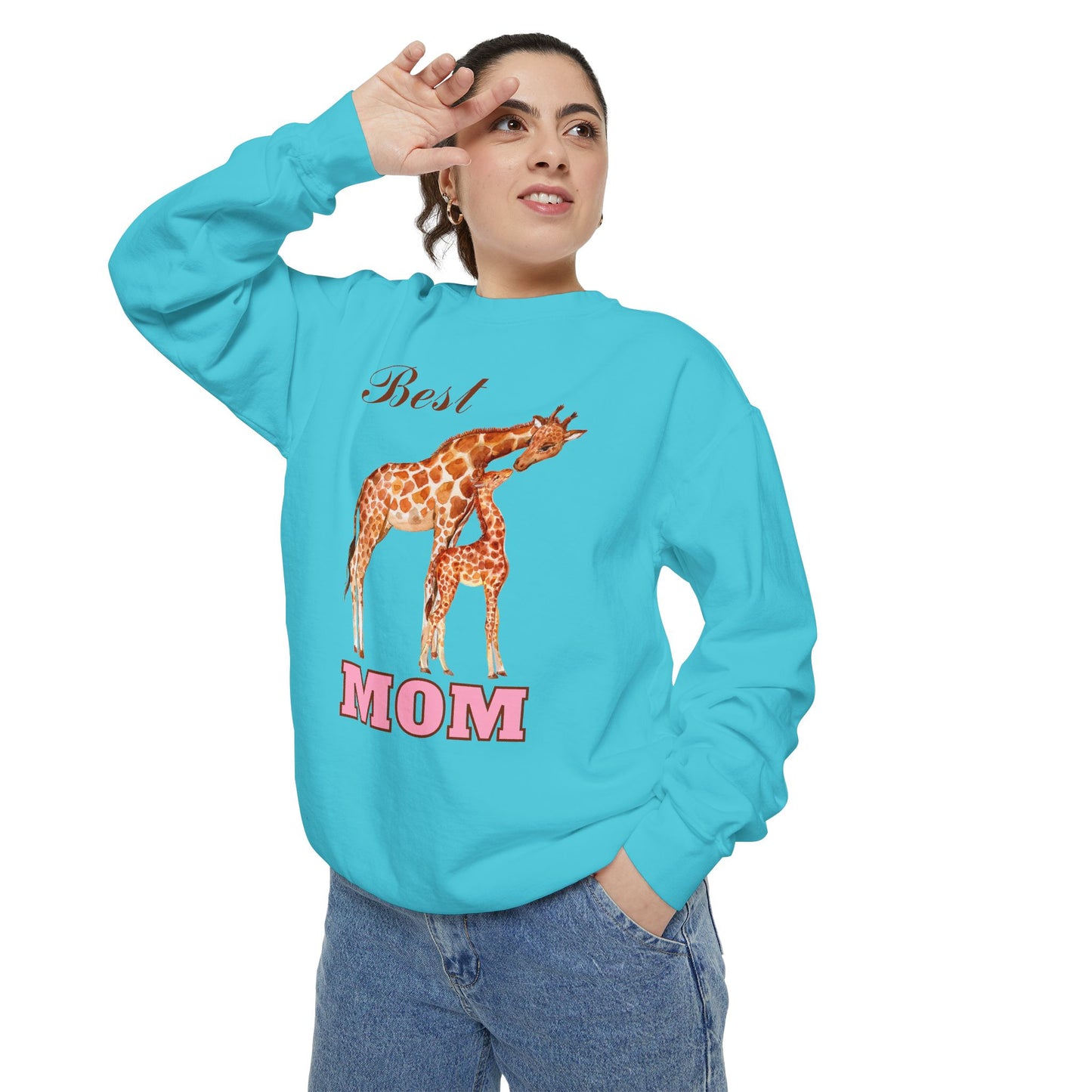 Best Mom Giraffe Design Unisex Garment-Dyed Sweatshirt - 11892