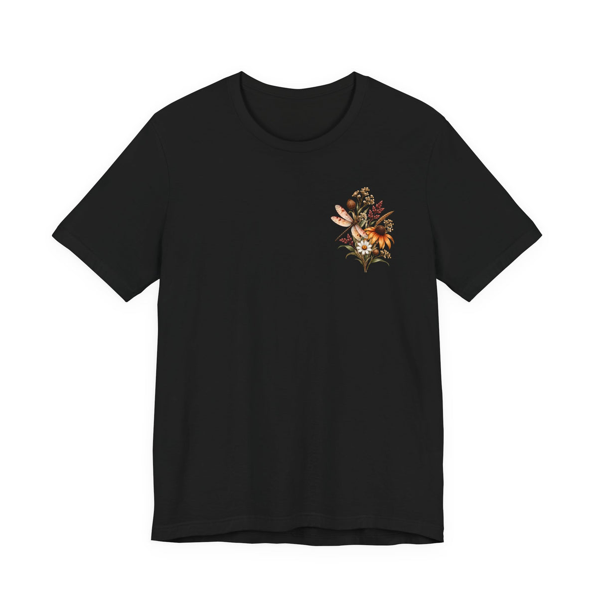 Vintage Wildflower & Dragonfly T-Shirt, Botanical Front & Back Tee - 14549