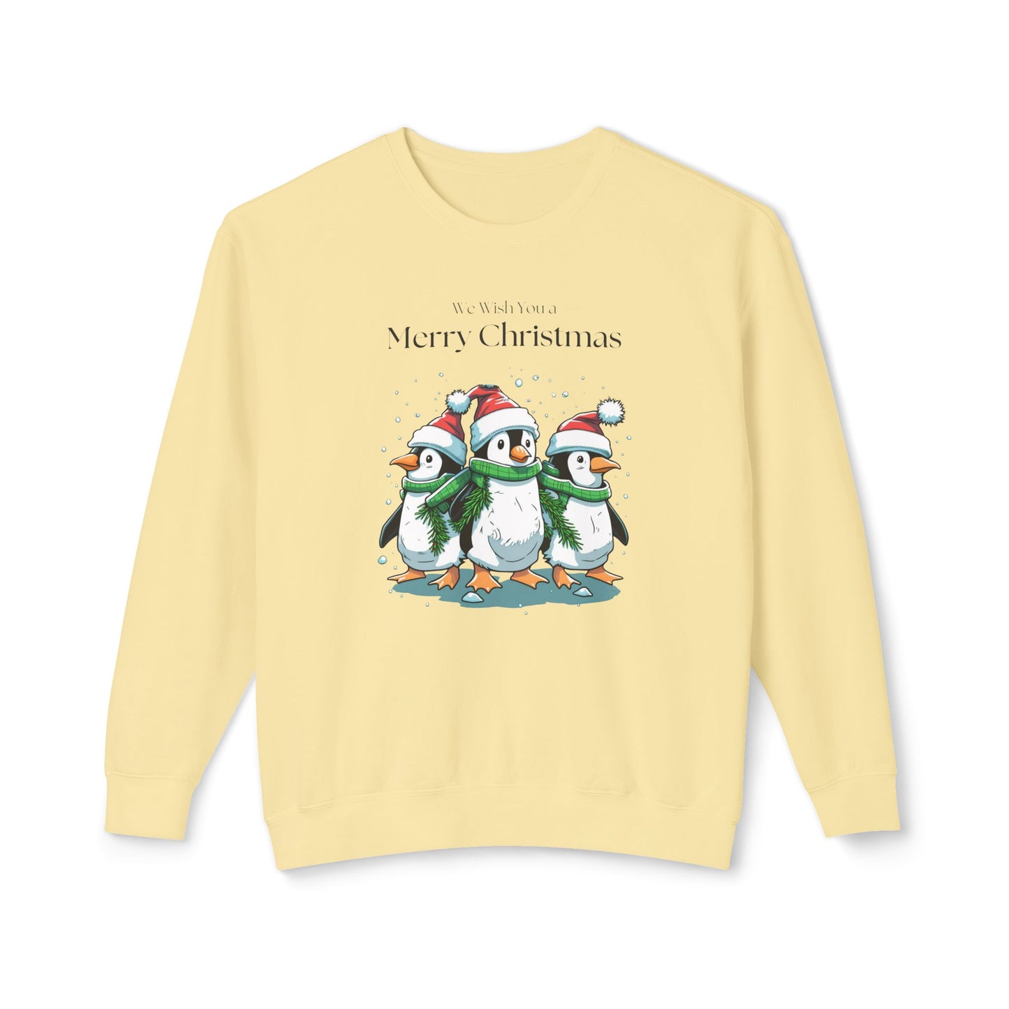 Penguins, We Wish You a Merry Christmas - Unisex Lightweight Crewneck Sweatshirt - 10173