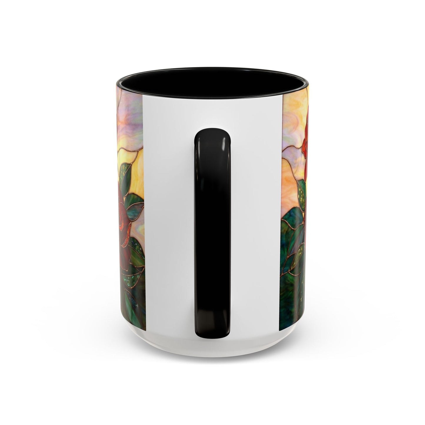 Rose Stained Glass Accent Coffee Mug – Red Roses Floral 11/15oz - 14539