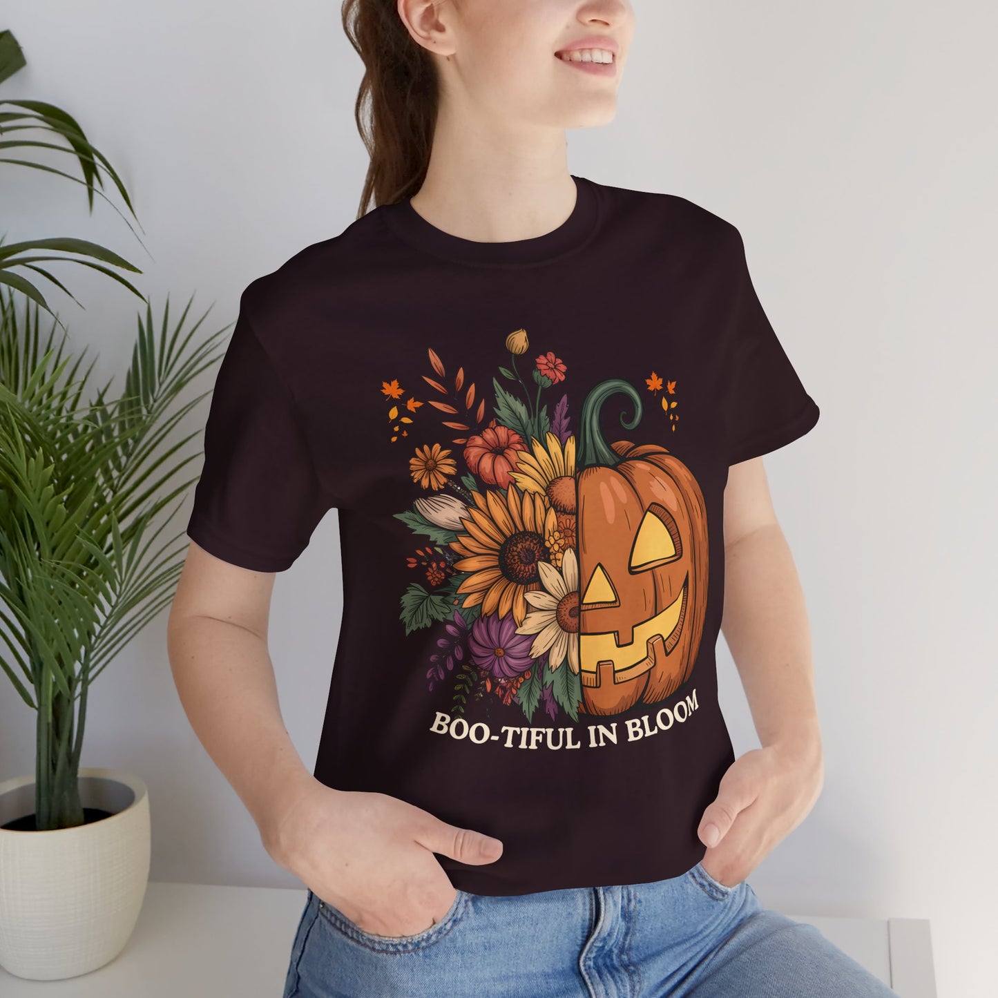 Boo-tiful in Bloom Halloween Pumpkin Floral T-Shirt — Fall Graphic Tee - 14925