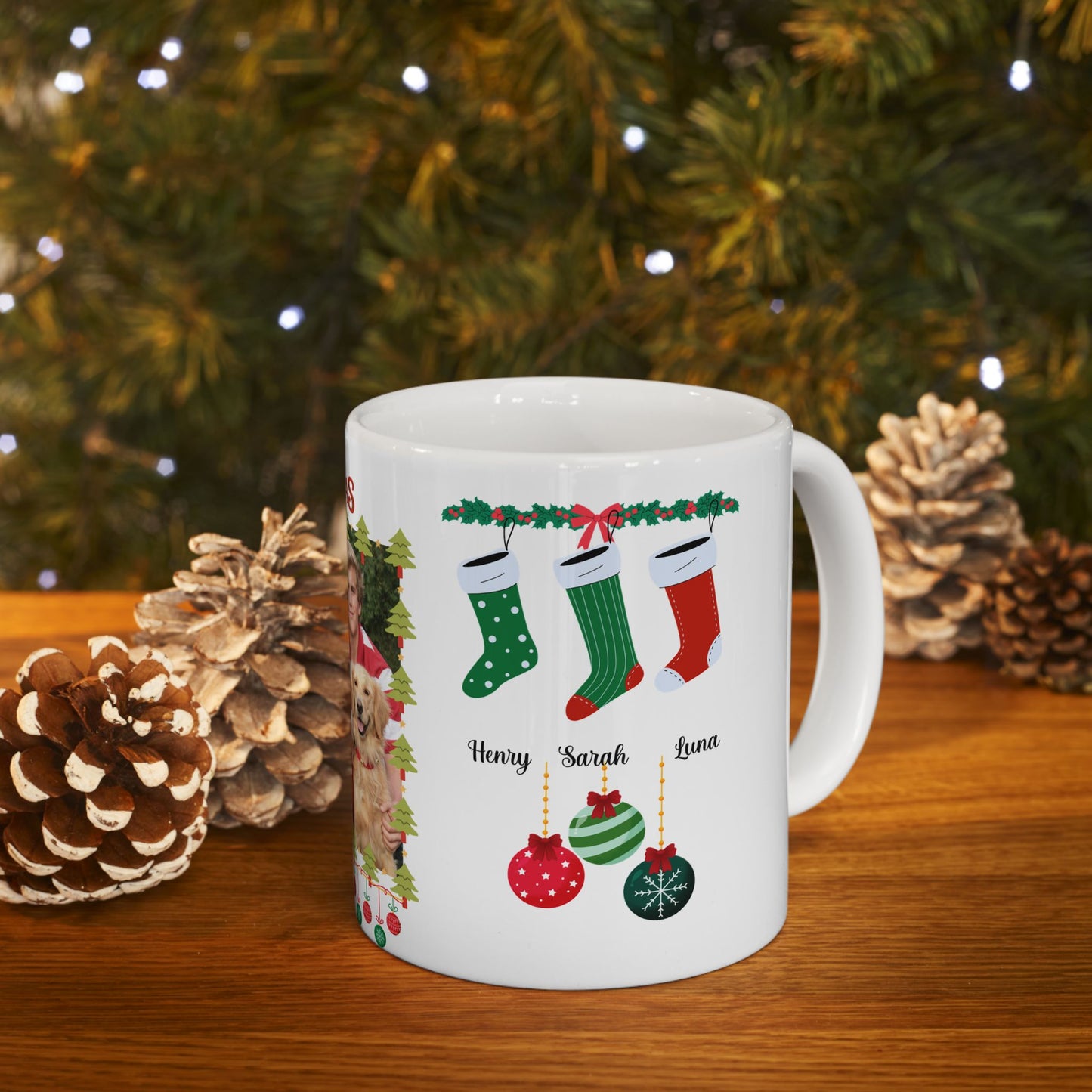 Christmas, Family Photo, Customizable - Ceramic Mug, (11oz, 15oz)