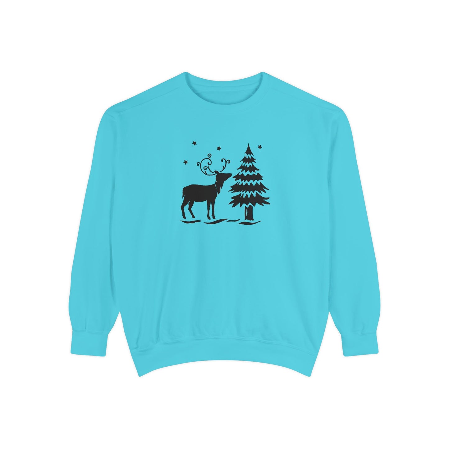 Christmas Tree & Reindeer - Unisex Garment-Dyed Sweatshirt - 10371