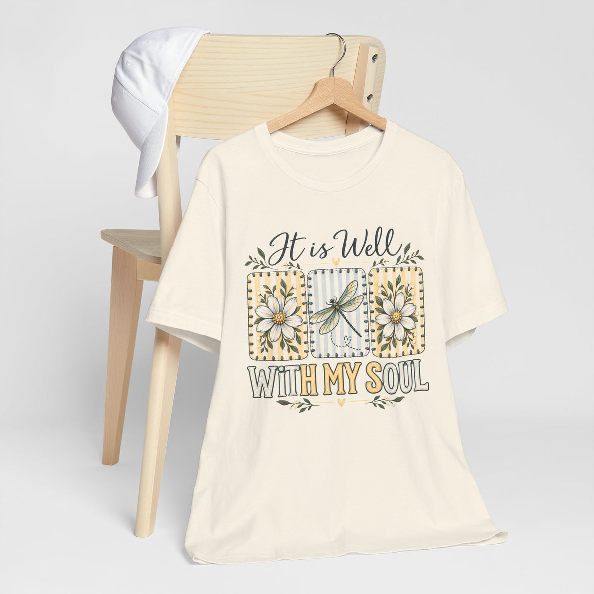 It Is Well With My Soul T-Shirt, Floral Dragonfly Christian Faith Tee - 14991
