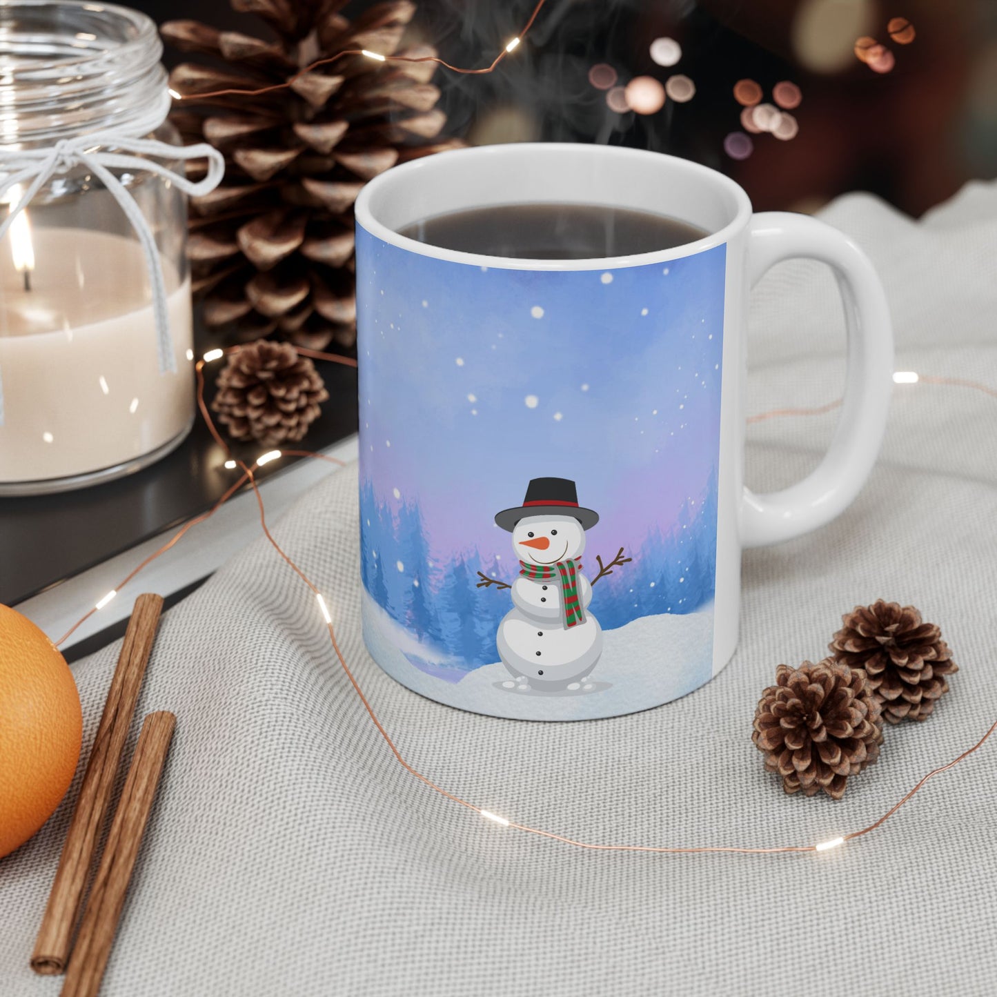 Winter Tree, Snowman & Puppy - Ceramic Mug, (11oz, 15oz) - 10398