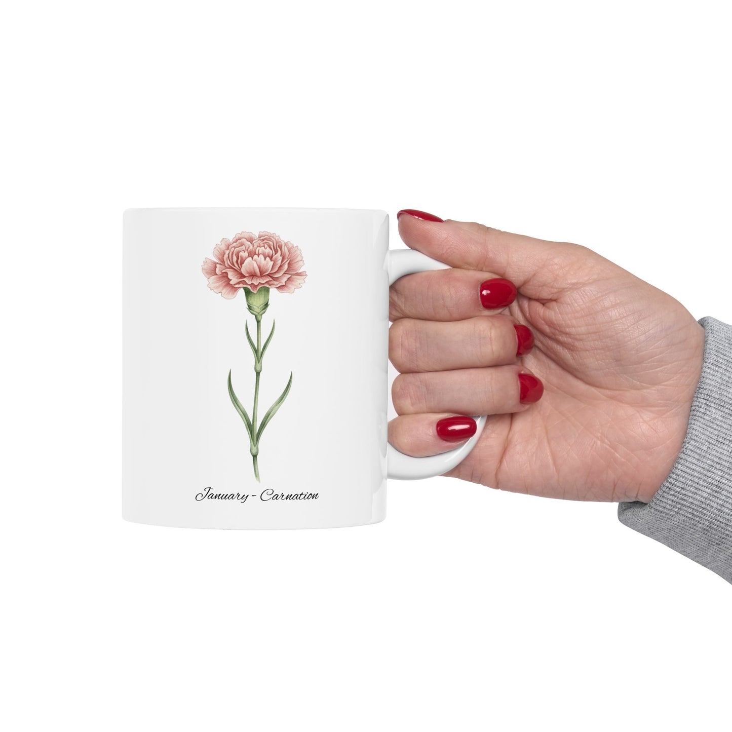 January Carnation Birth Flower Mug – Customizable (11oz & 15oz) - 14669