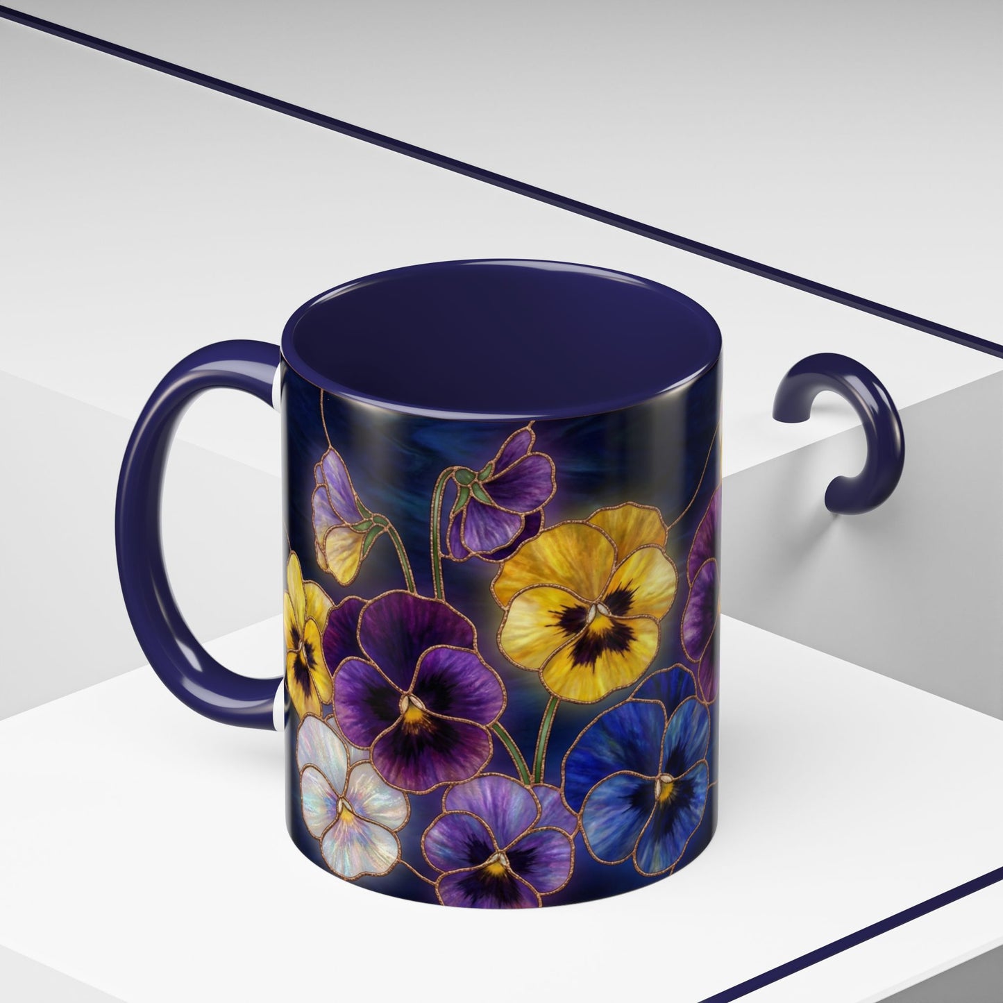 Pansy Floral Accent Coffee Mug — Stained Glass Design (11/15oz) - 14544