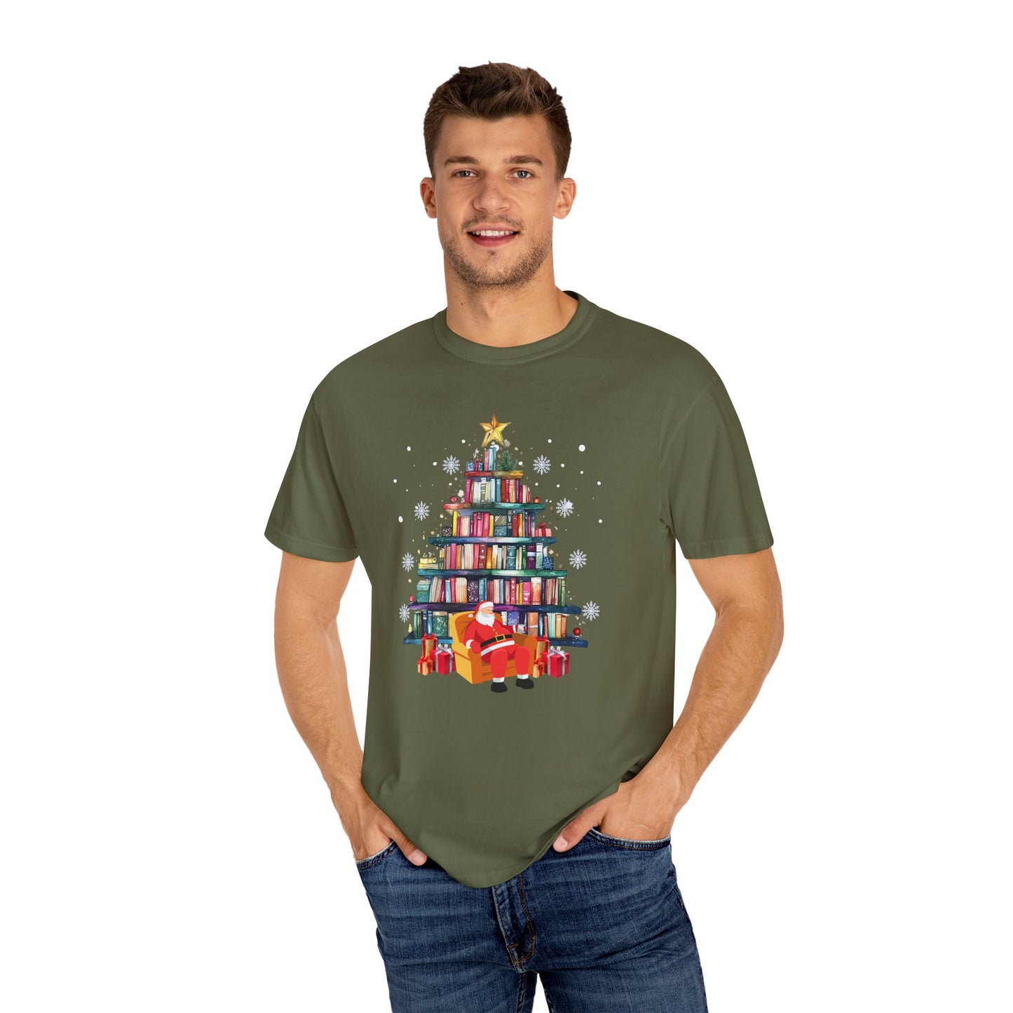 The Book Lover's Christmas Tree - Unisex Garment-Dyed T-shirt