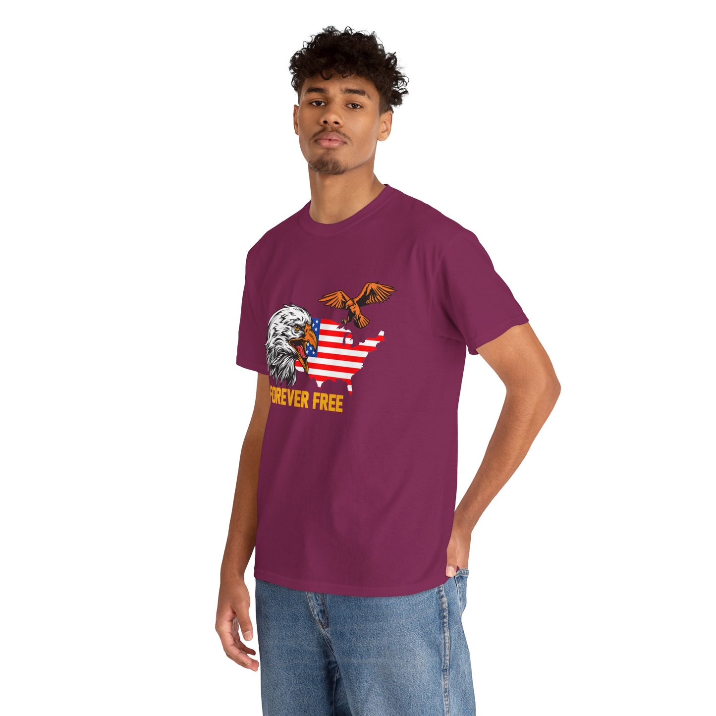 Unisex Heavy Cotton Tee with "Forever Free" Design - Perfect for Patriotic Events, July 4th Celebrations, Gifts, Summer Wear, Casual Outfits - 13692