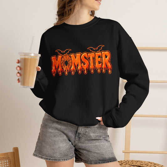 Momster Halloween Sweatshirt, Spooky Spiderweb Horror Crewneck - 14508