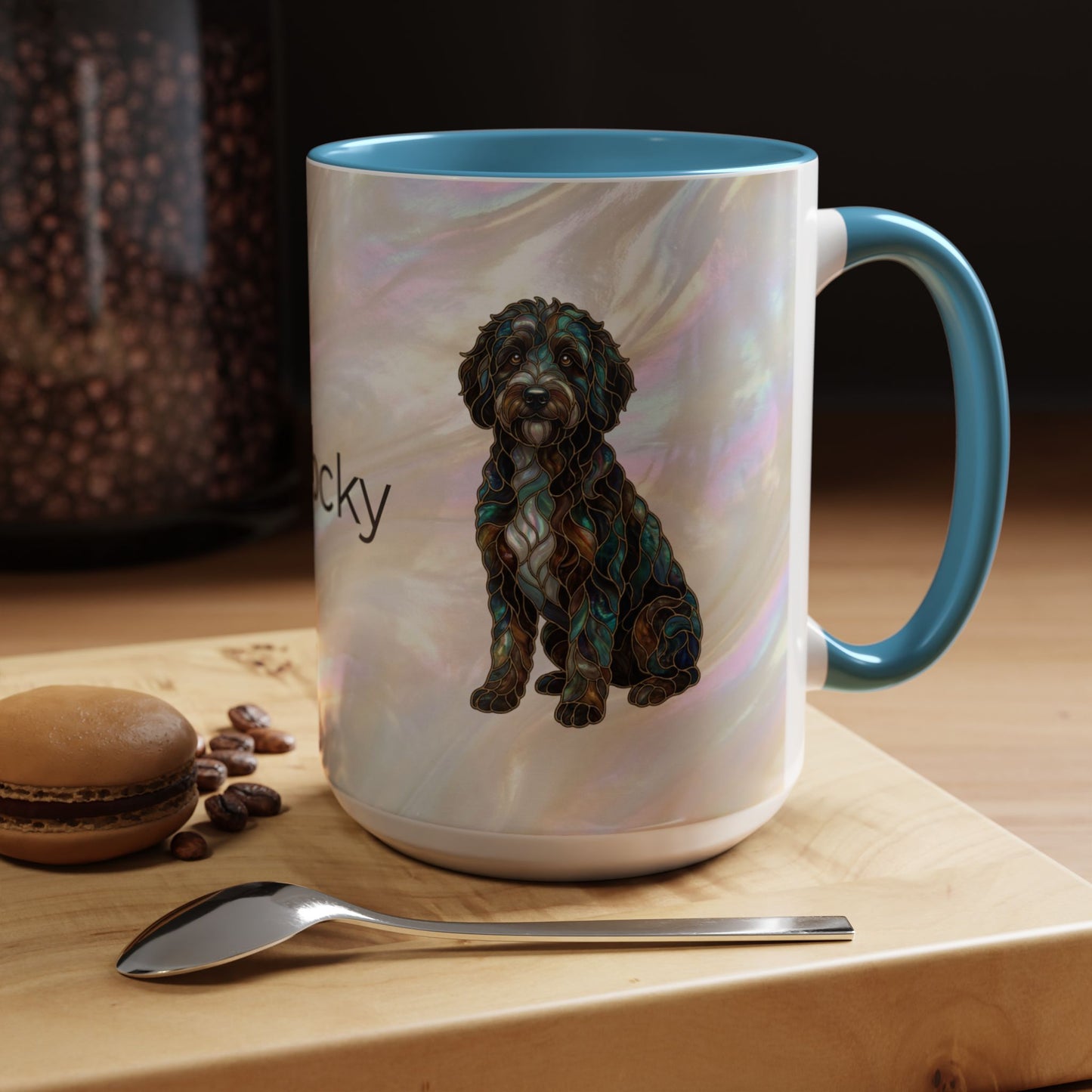Portuguese Water Dog Accent Coffee Mug — Stained Glass Design (11/15oz) - 14655