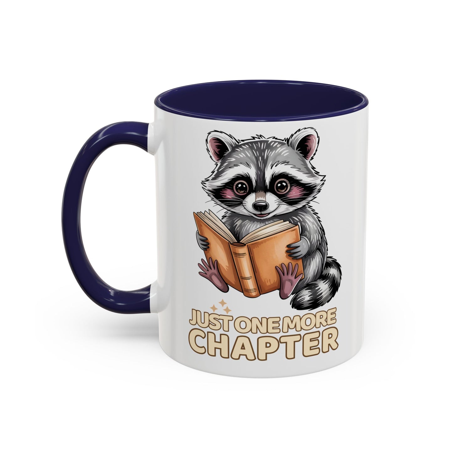Just One More Chapter Mug – Raccoon Reading Coffee Mug, Book Lover Gift for Teacher or Librarian (11oz / 15oz)- 14792
