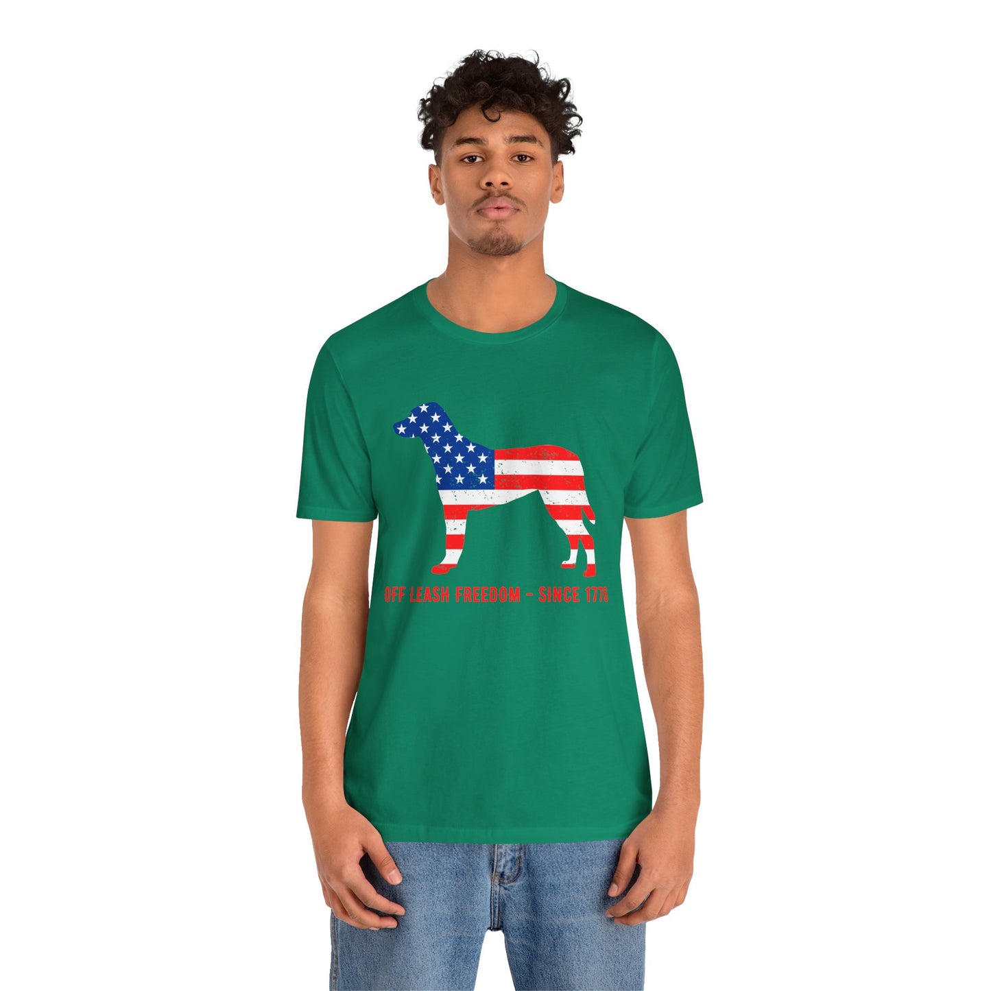 Patriotic Dog Lover Tee | Off Leash Freedom T-shirt, Dog Graphic Shirt, Fourth of July Gift, Casual Wear, Pet Lover Apparel - 13790