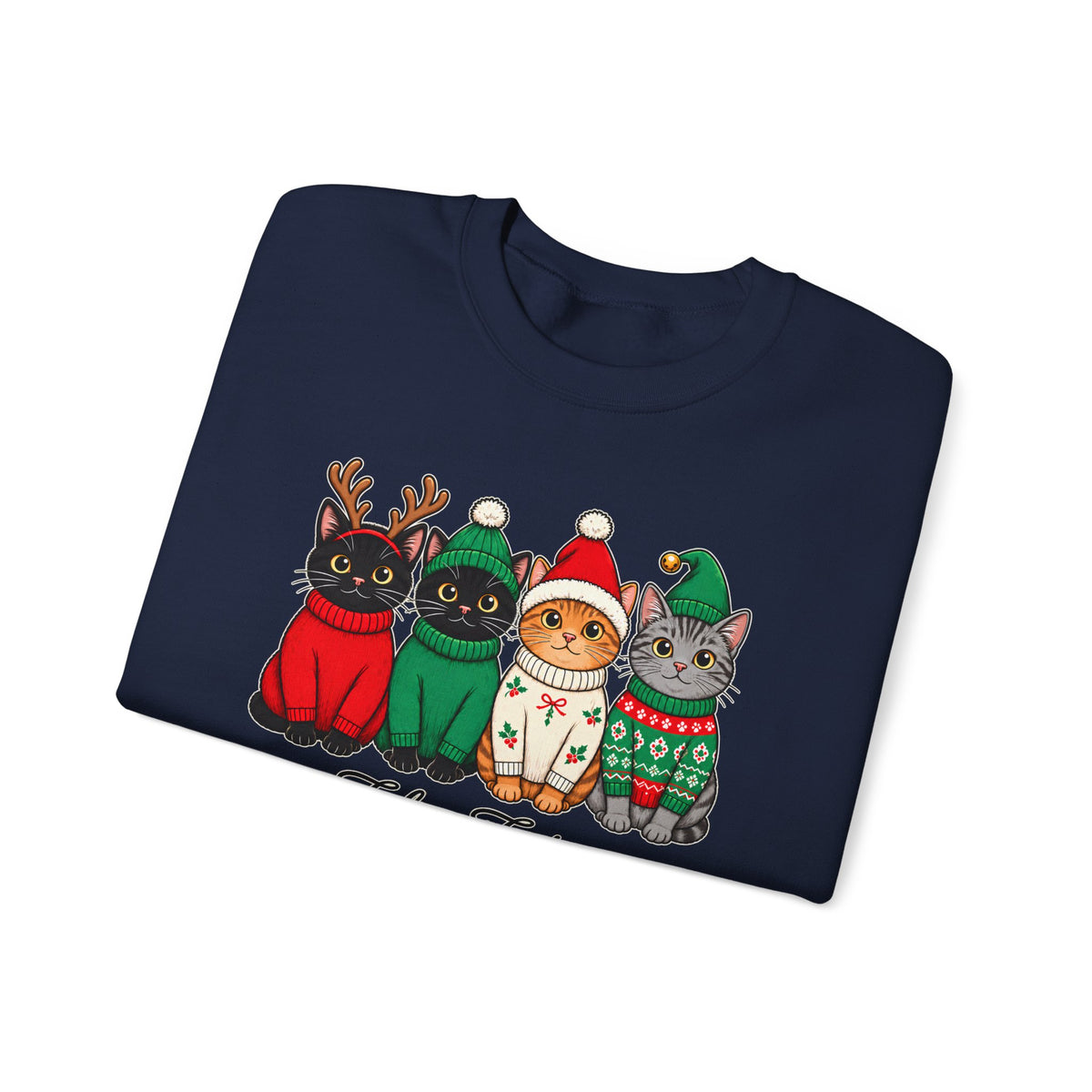 Feline Festive Sweatshirt, Cute Christmas Cats Crewneck - 14564