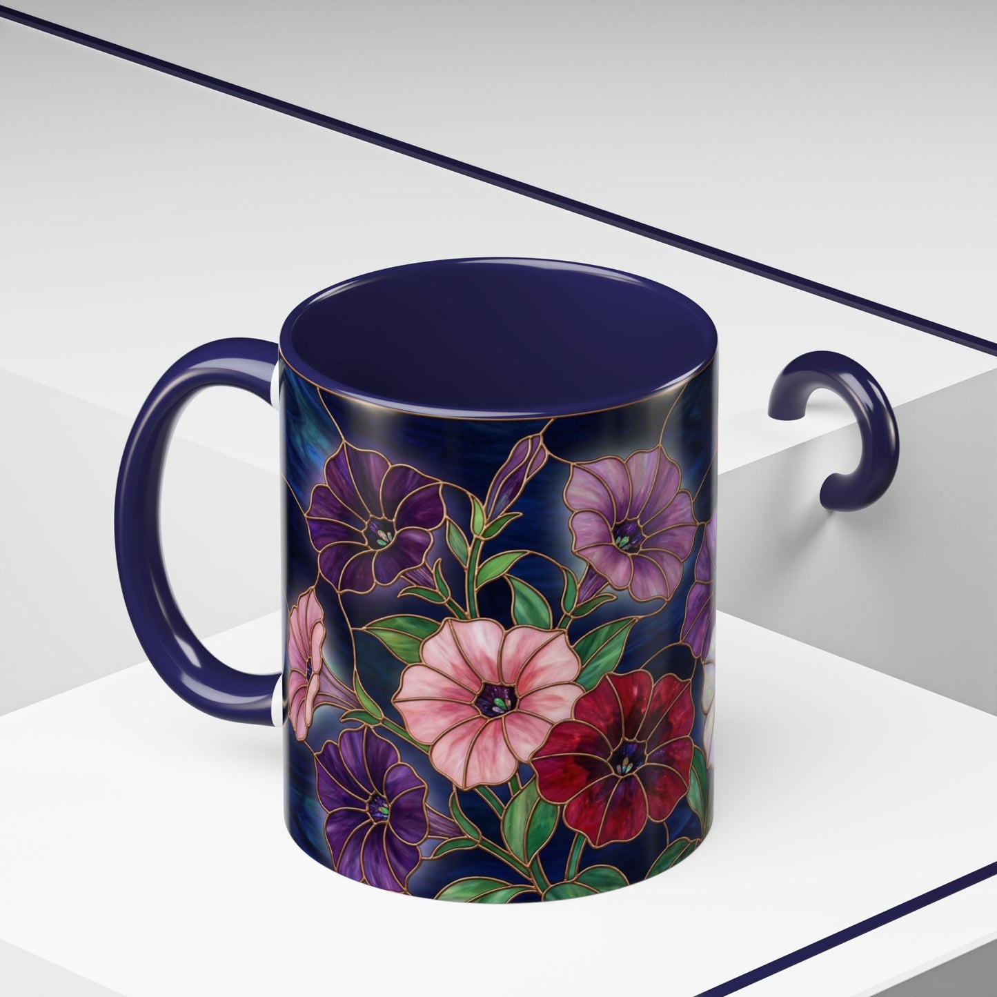 Petunia Floral Accent Coffee Mug – Stained-Glass  Design (11/15oz) - 14581
