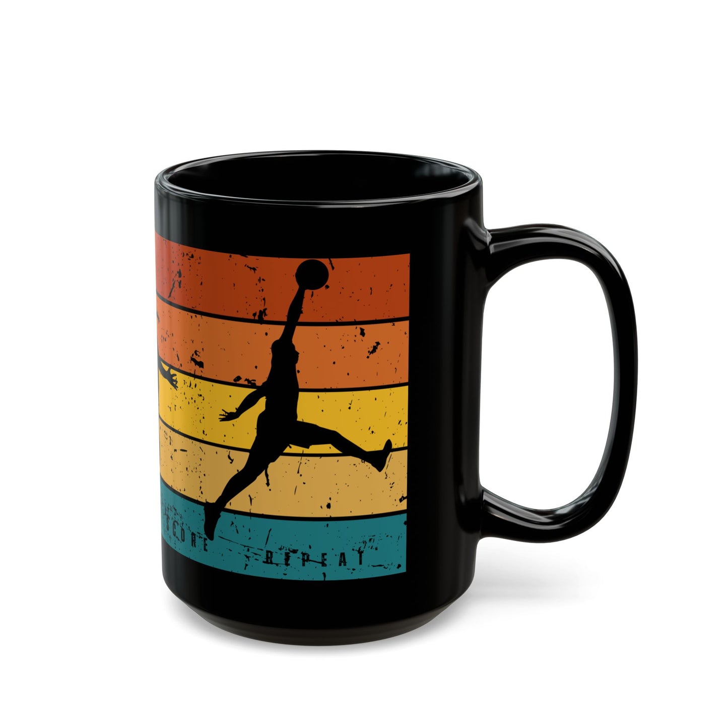 Dribble, Shoot, Score, Repeat - Black Mug (11oz, 15oz) - 10223