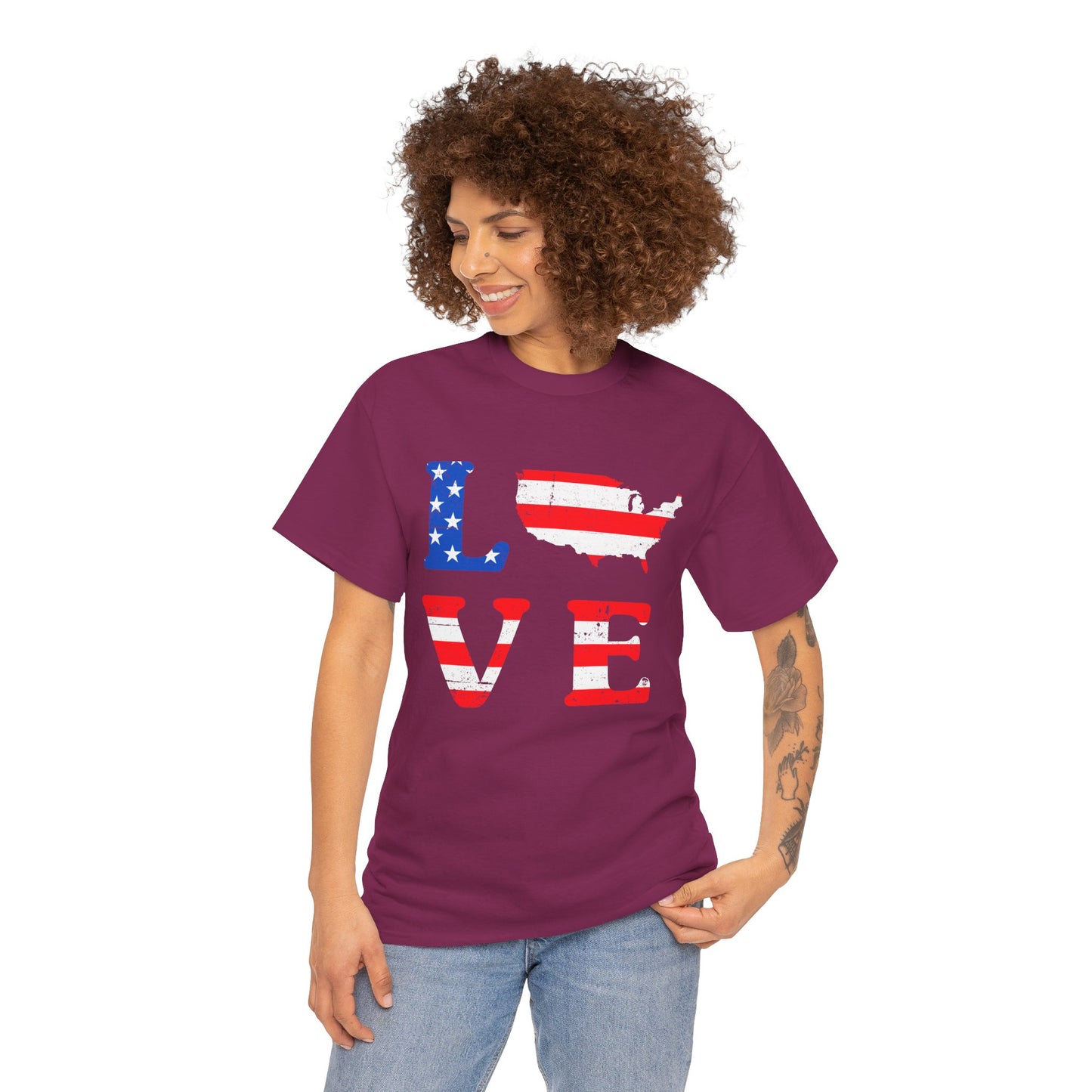 Patriotic Love Tee | Unisex Heavy Cotton T-Shirt, USA Love Shirt, 4th of July Gift, Casual Wear, Independence Day Apparel - 13696