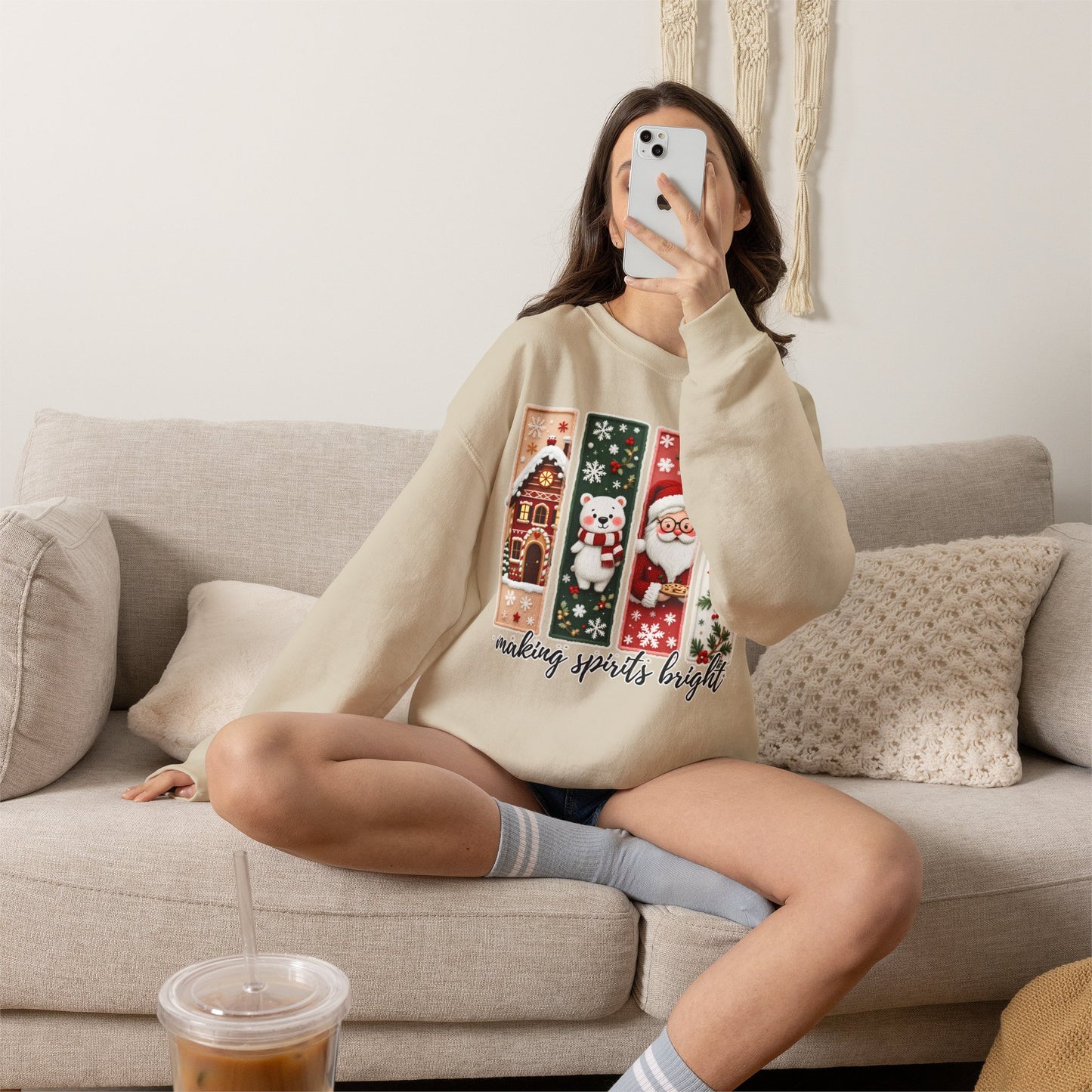 Making Spirits Bright Christmas Crewneck Sweatshirt, Holiday Graphic Sweater - 14932