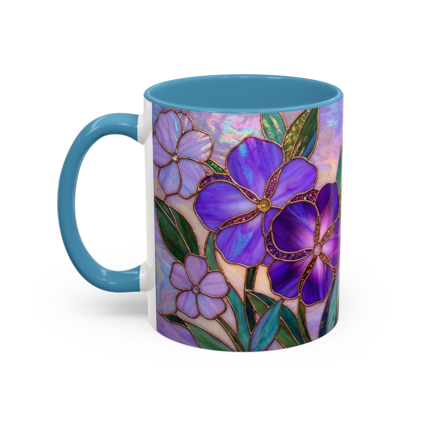 Stained Glass Violet Flowers Accent Coffee Mug, 11/15oz - 14537