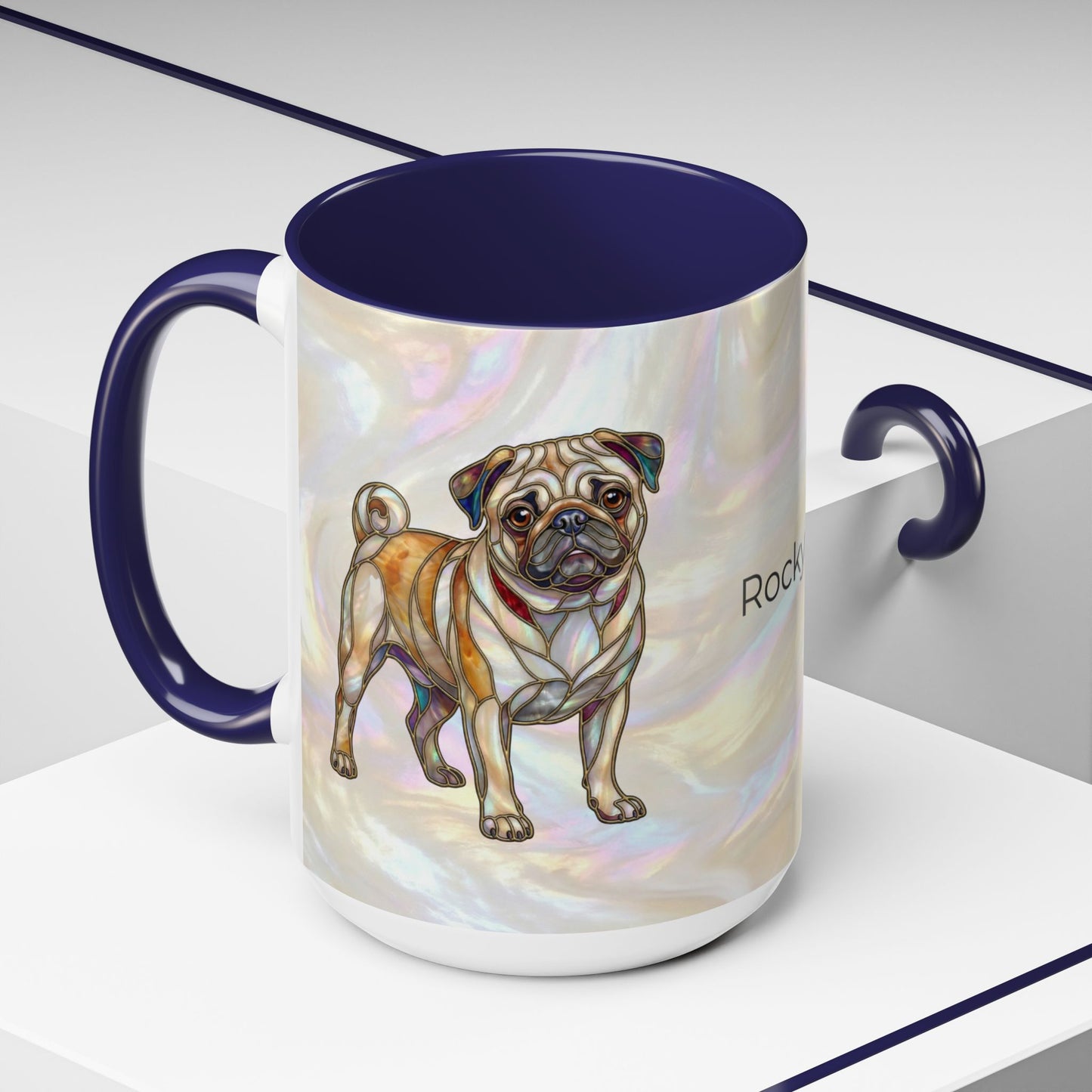 Personalized Pug Accent Coffee Mug –  Stained Glass Design (11/15oz) - 14547
