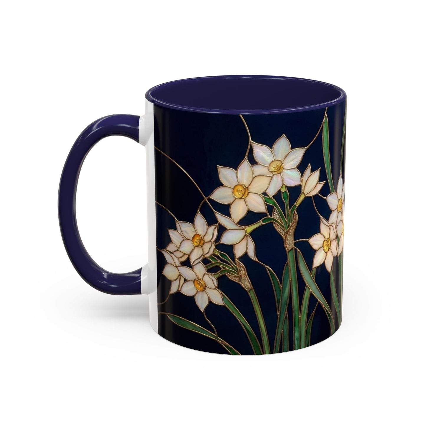 Narcissus Bloom Accent Coffee Mug — Stained Glass Design 11/15oz - 14597
