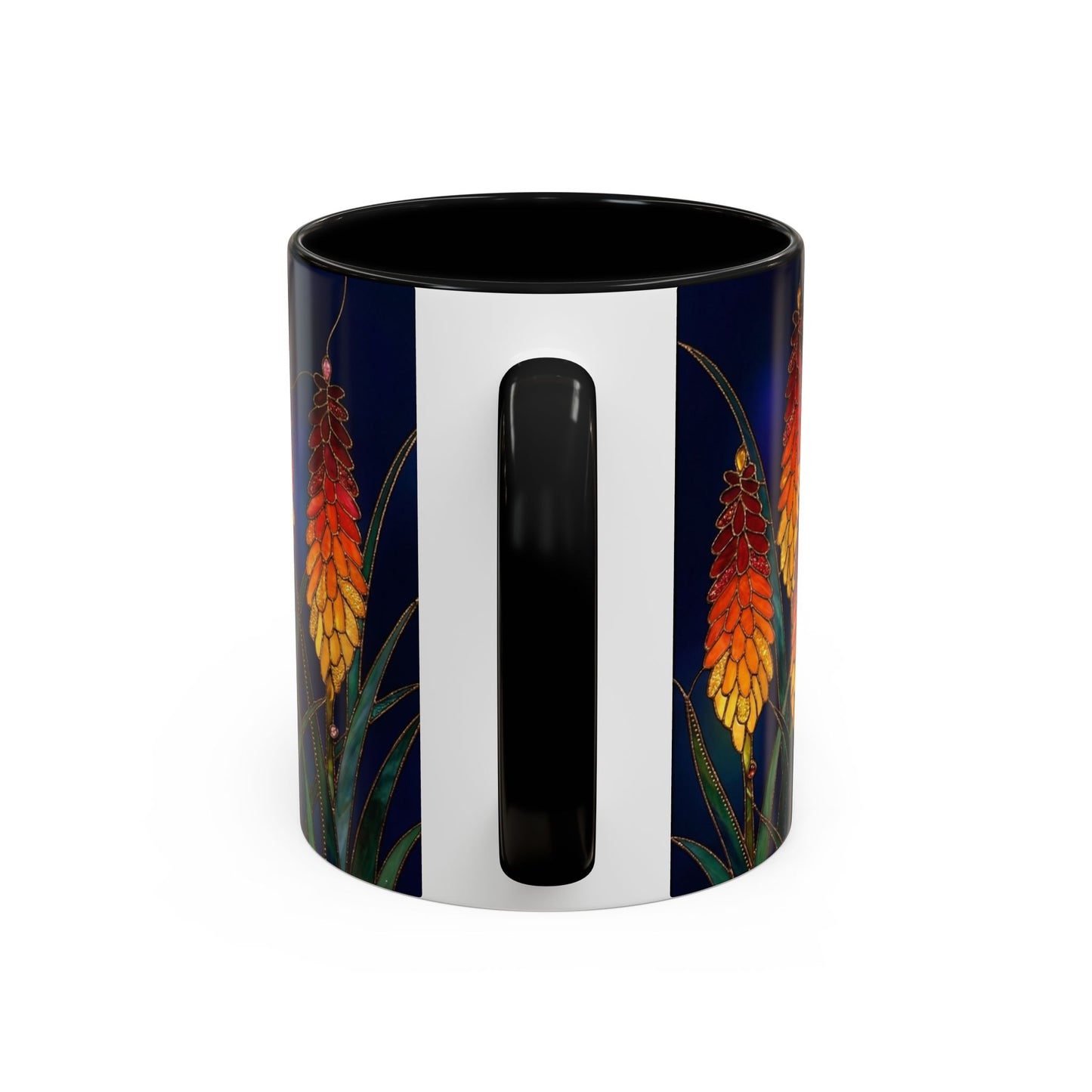 Red Hot Poker Floral Coffee Mug — Stained Glass Design (11/15oz) - 14585