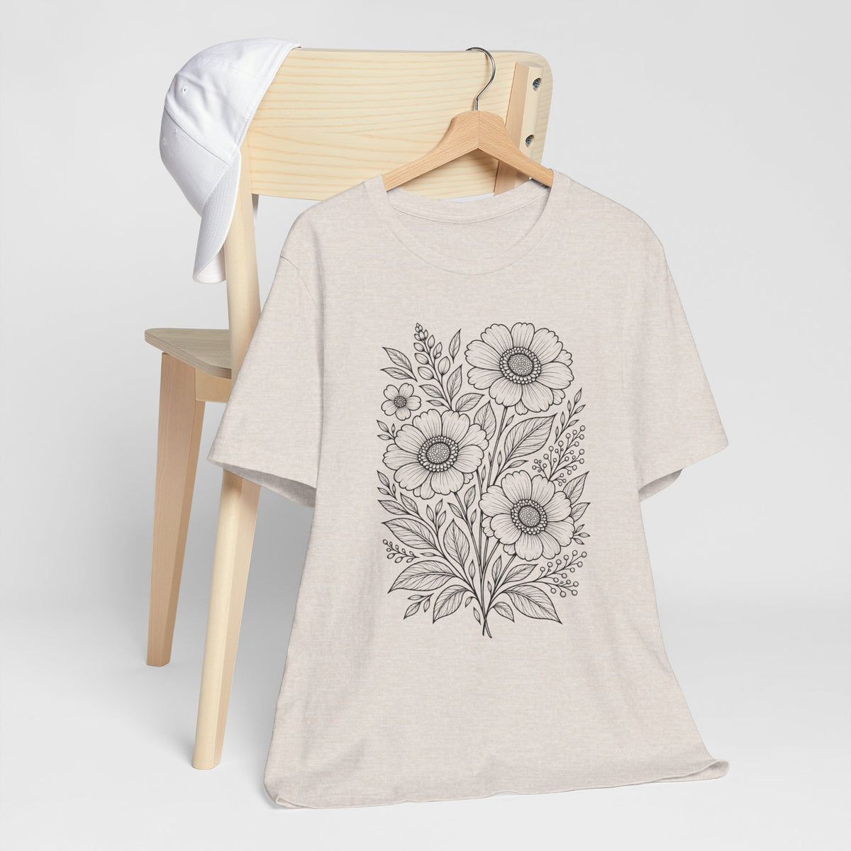 Vintage Floral Line Art T-Shirt, Botanical Wildflower Tee - 14561