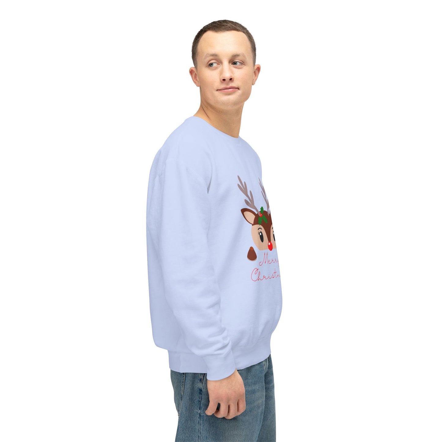 Reindeer, Merry Christmas - Unisex Lightweight Crewneck Sweatshirt - 10491